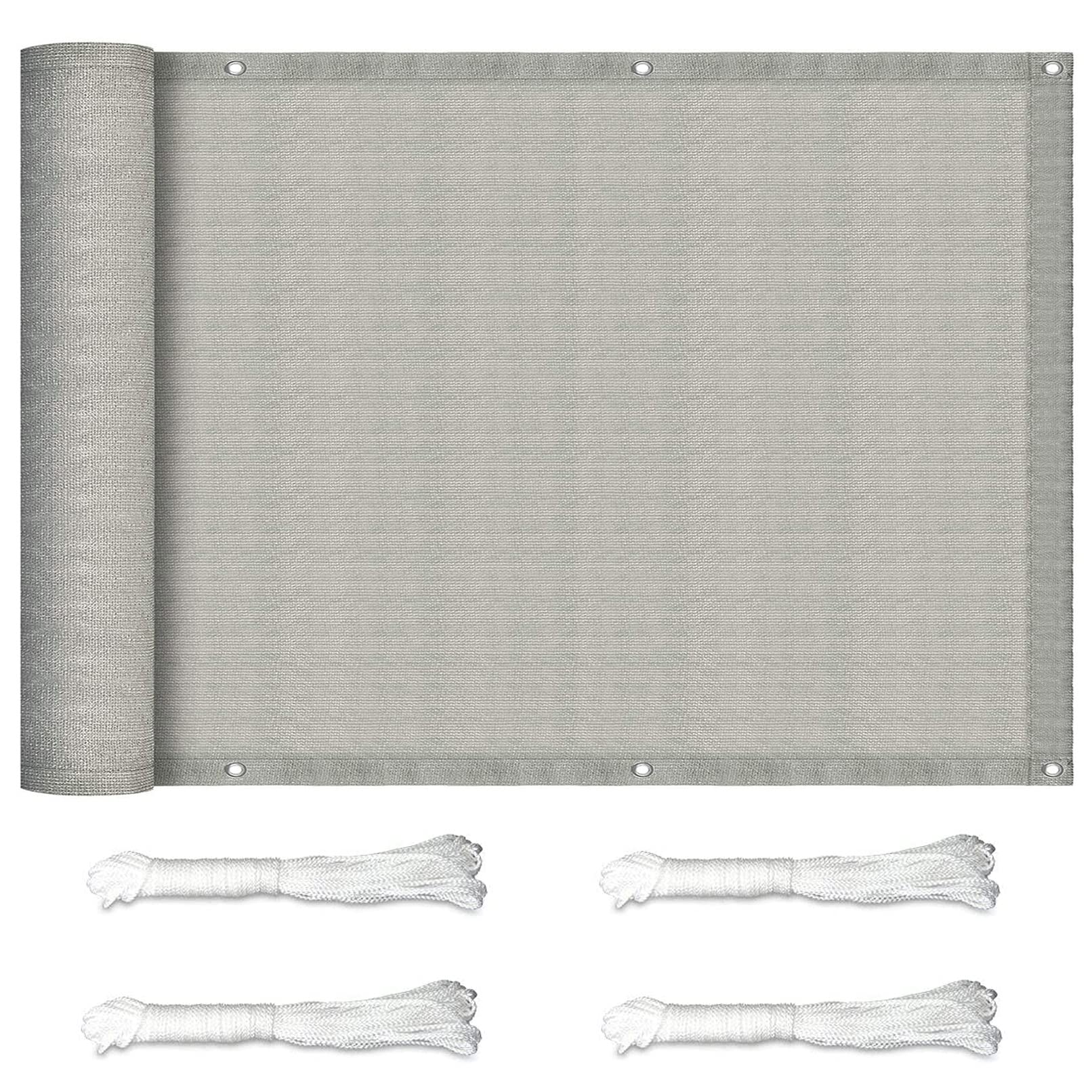 Balcony Privacy Screen 0.65x8.5m Protective Screens Windbreak Net Fence HDPE Sunshade Weatherproof with Eyelets and Cord and Cable Ties Attached for Patio Backyard Swimming Porch Deck, Light Gray