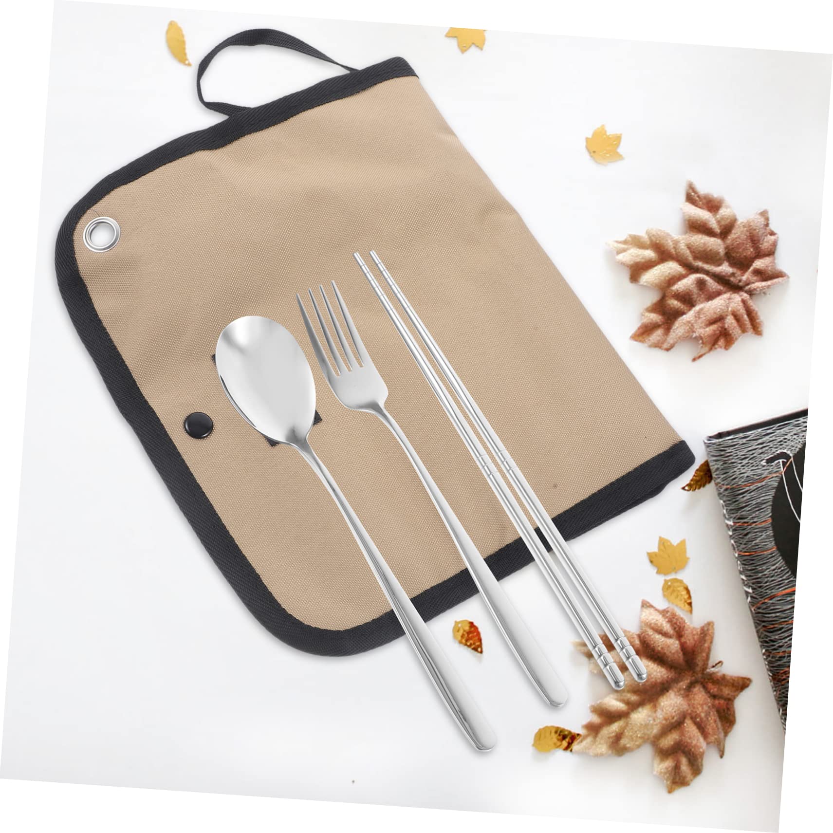 Set Utensili da Campeggio Borsa, Metallo Inossidabile e Nailon, Posate Portatili per Escursioni, Cucina Esterna, Trekking e Picnic