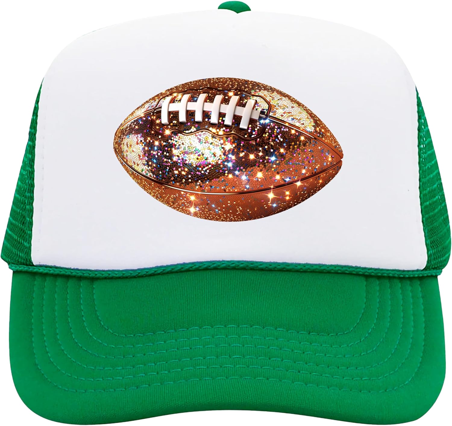 Glitter Football Trucker Hat for Women and Teens Classic 5 Panel Mesh Snap Back