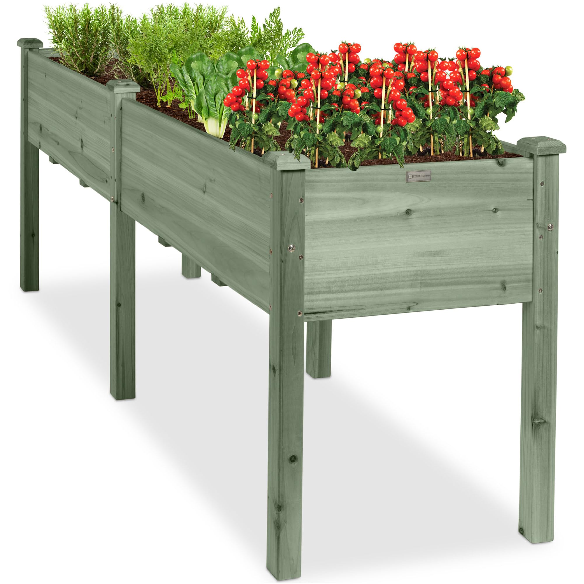 Best Choice Products 72x24x30in Raised Garden Bed, Elevated Wood Planter Box Stand for Backyard, Patio, Balcony w/Divider Panel, 6 Legs, 300lb Capacity - Sage