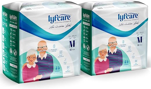 Lyfcare Adult Diapers Medium Size (M) - 20 Units (Pack of 2) | Unisex Diapers Pants Style | Waist (60-85 cm) | Wetness Ind...