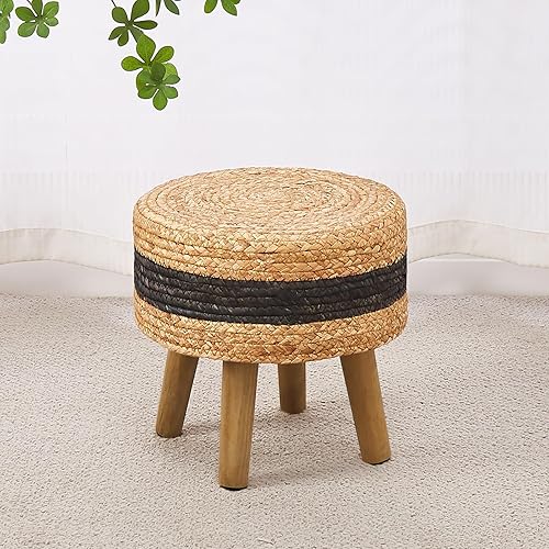 Cpintltr Round Ottoman Natural Seagrass Footstool Hand Weave Water Hyacinth