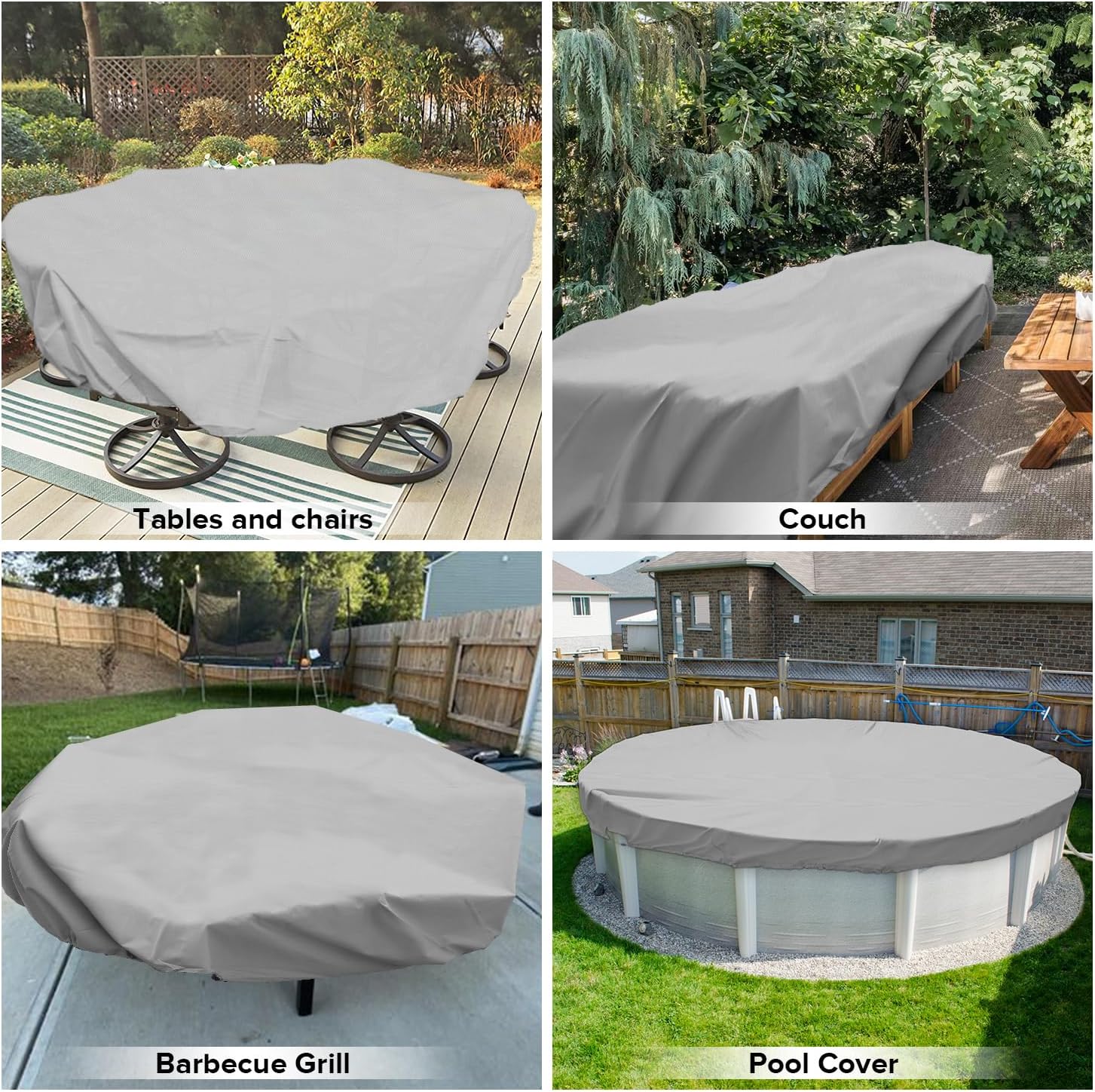 Patio Furniture Covers 9' Waterproof UV Resistant Heavy Duty Cover for Outdoor Round and Rectangle Table Chair Sofa Light Gray