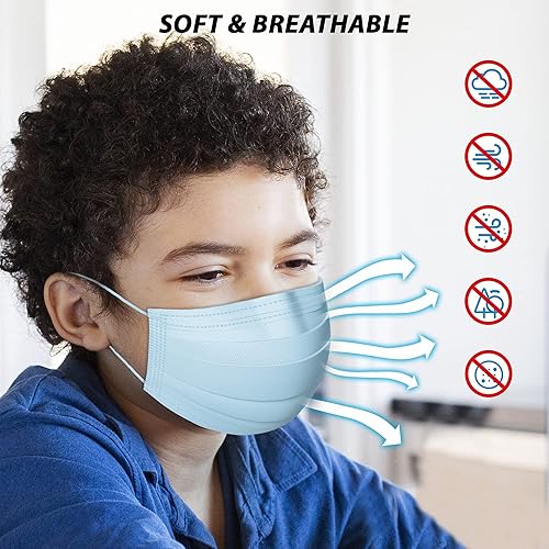 Miniatura 4 de Mascarilla desechable de colores para niños, paquete de 50 unidades, transpirable, de 3 capas, para edades de 4 a 12 años (lavanda)