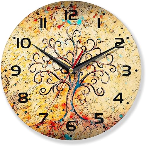 Reloj de pared vintage, funciona con pilas, reloj de árbol para sala de estar, dormitorio, baño, cocina, 10 pulgadas