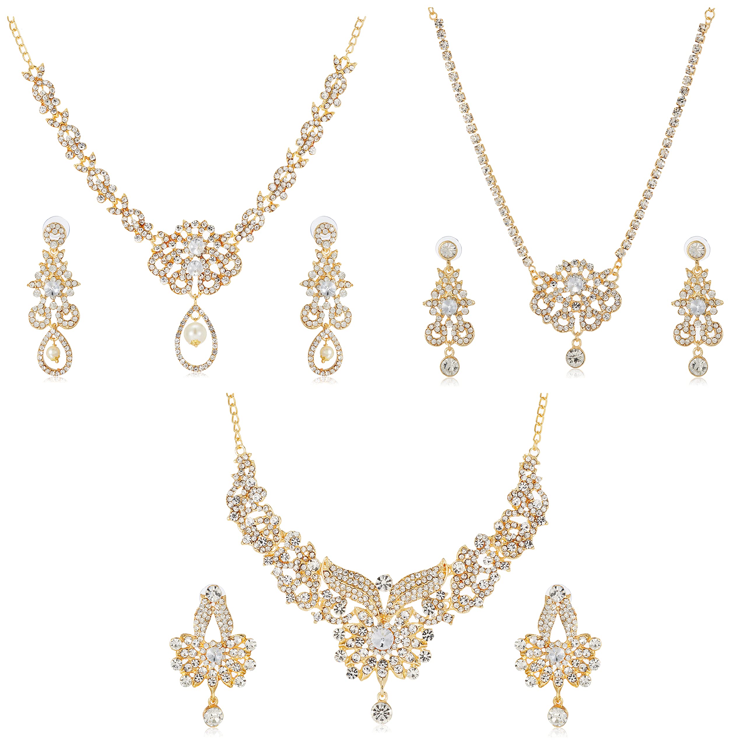 Estele Shimmering Gold Plated Wedding Jewellery Set of 3 Necklace Combo for Women, One Size (GECOMBO-85 NKER) (B098D7Y8M2) Amazon Price History, Amazon Price Tracker