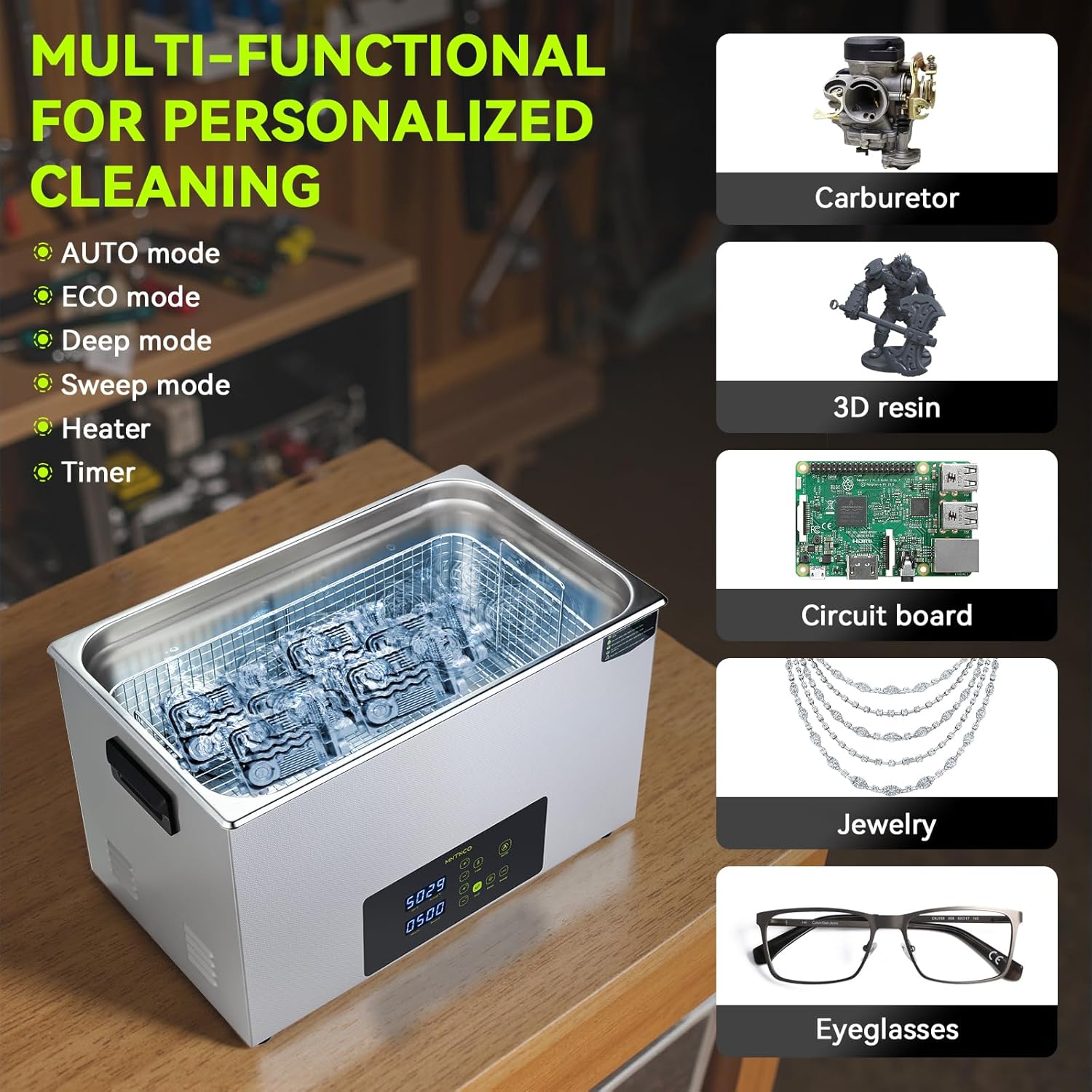 Ultrasonic Cleaner, One-Touch Cleaning,Heating, Deep Mode, ECO Energy-Saving Ultrasonic Cleaning Machine Excellent for Labs,Carburetor,Jewelry,Dentures,Automotive & Industrial Parts. (30L)