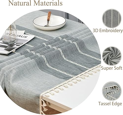 Miniatura 3 de Mebakuk Mantel rectangular de lino con borlas, sin arrugas y a prueba de polvo, decorativo de tela bordada para cocina (oblonga 55 x 120 pulgadas