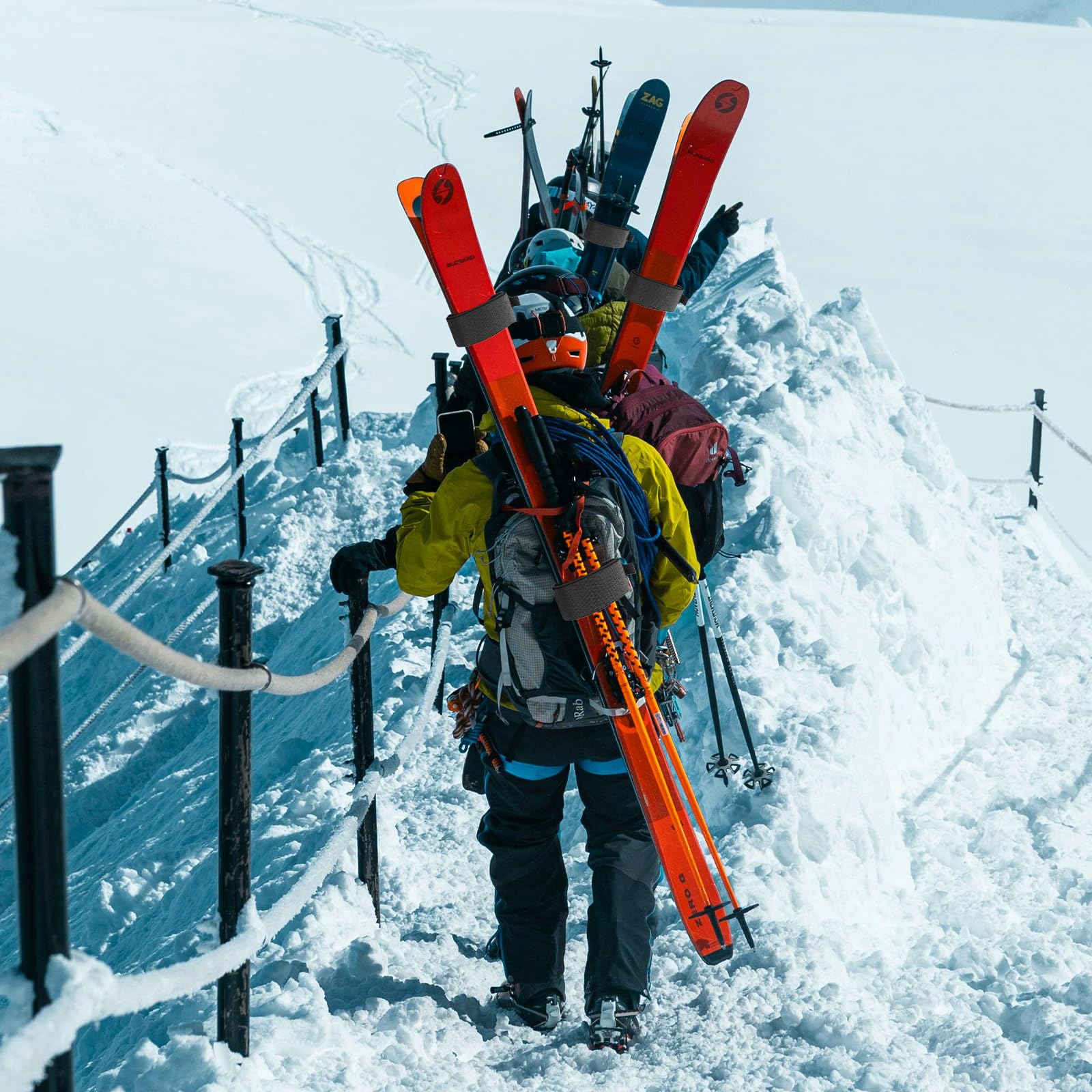 6 Pièces Sangle de Ski, Ski à Sangle de Transport Réglable, Bande de Fixation Nylon, Ajustable Skis Attaches pour Snowboard, L'alpinisme, en Plein Air