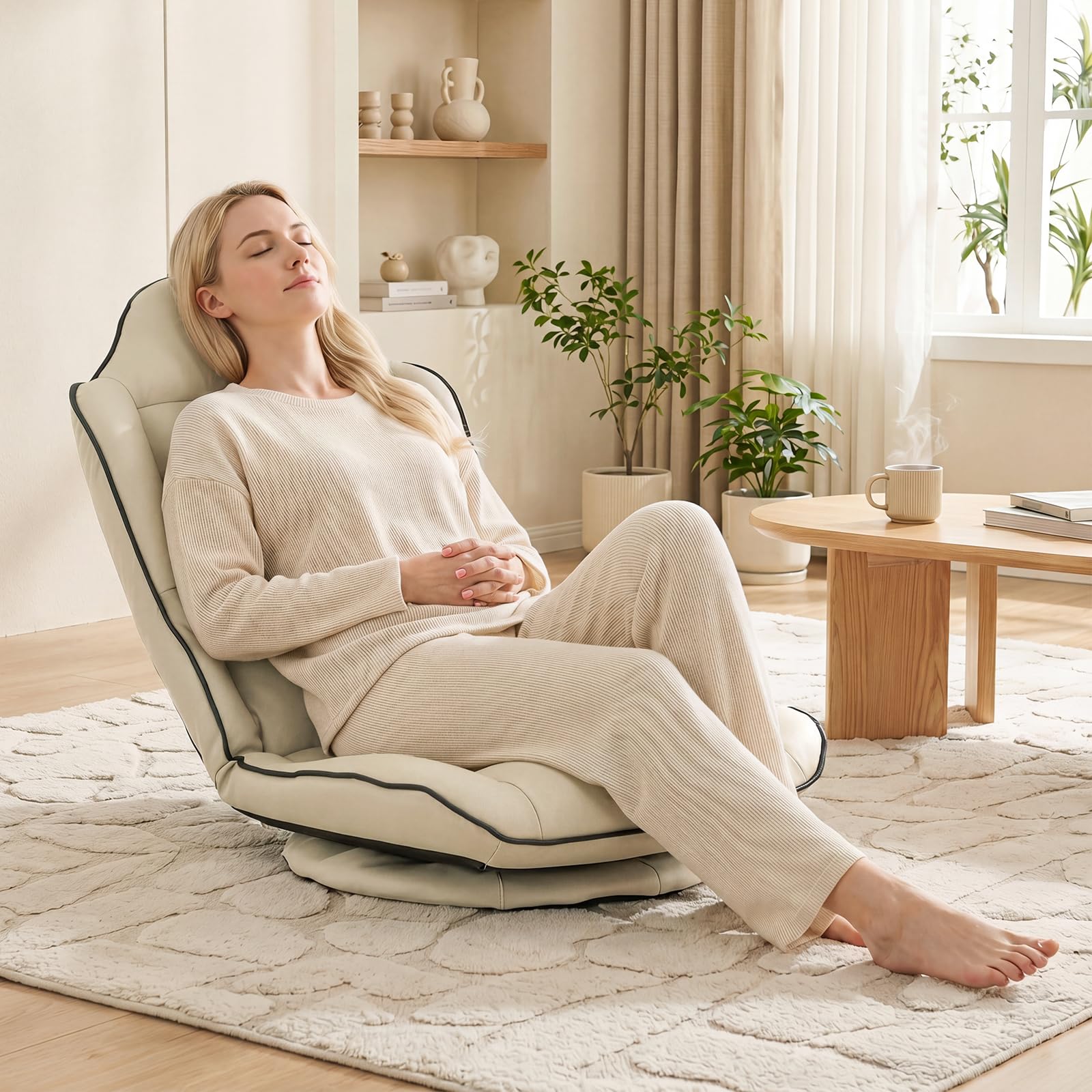 COSTWAY Fotel podłogowy, obracany o 360°, krzesło podłogowe z regulowanym oparciem | Ergonomiczny fotel gamingowy z wyściełanym siedziskiem, składane krzesło do medytacji obciążenie do 150 kg, do domu i biura