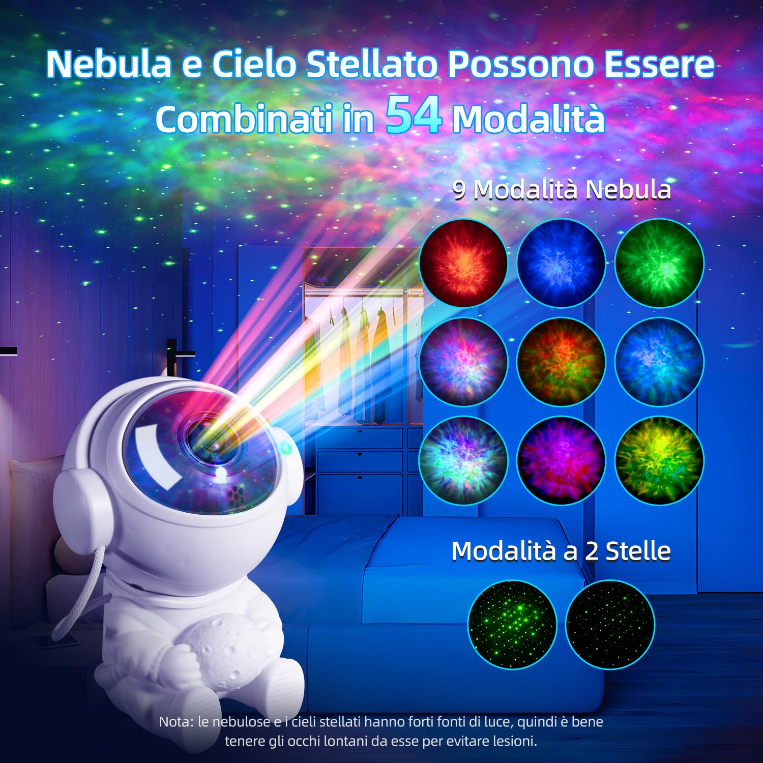 Carehabi Proiettore di Stelle Astronauta, Lampada a Stella a Proiezione Temporizzata con Telecomando, Luce Notturna Magnetica Colorata dell'astronauta per Bambini, Adulti, Camera da Letto