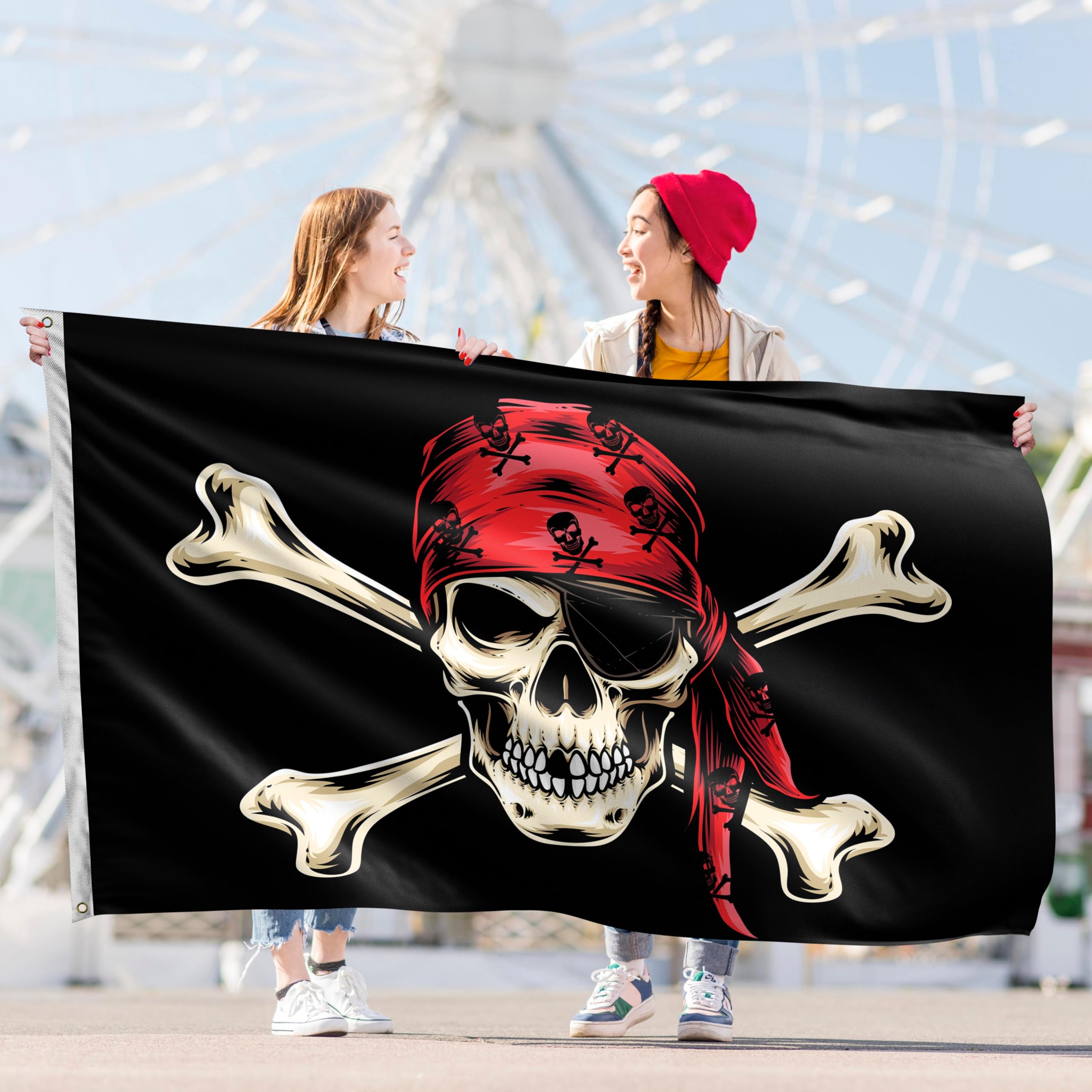 Bandiera dei pirati 90 x 150 cm con occhielli, grande bandiera dei