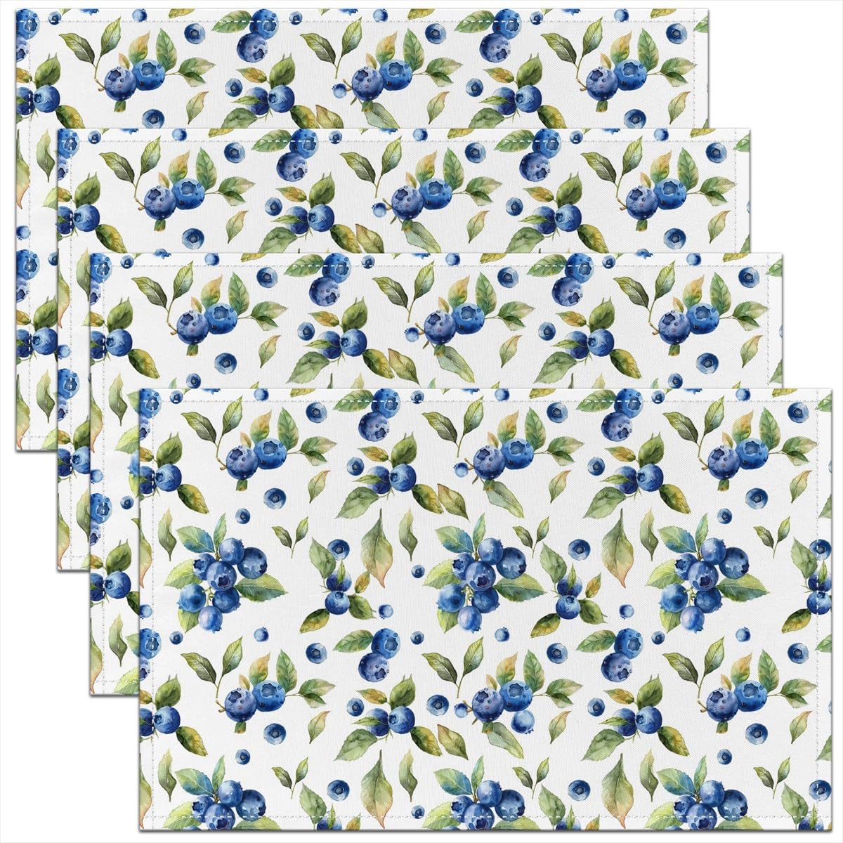 Watercolor Blueberry Placemats 12x18 Inch Set of 4 Outdoor Fruits Botanical Leaves Decor Place Mats for Kids Teens Adults Wild Plants Rustic Style