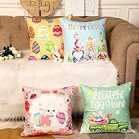 Vista 7 de 4 fundas de almohada de Pascua de 18 x 18 pulgadas, coloridas fundas de almohada de Pascua, fundas de almohada de conejito de Pascua, fundas