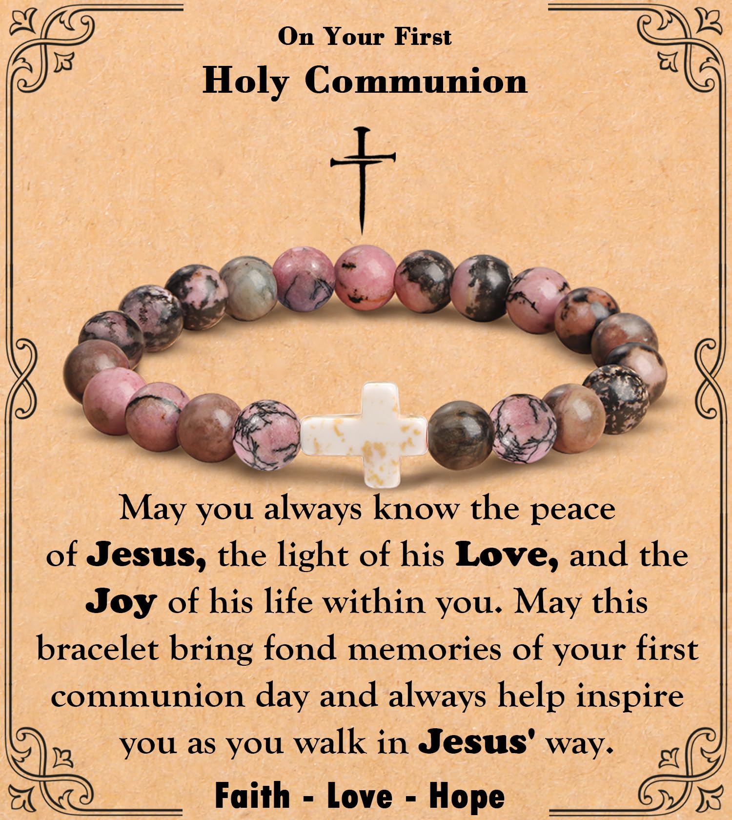 Cross Bracelet for Women Christian Gifts for Daughter Mom Grandma Niece Godmother Religious Baptism Jewelry Birthday Retirement Gifts Beaded Bracelet