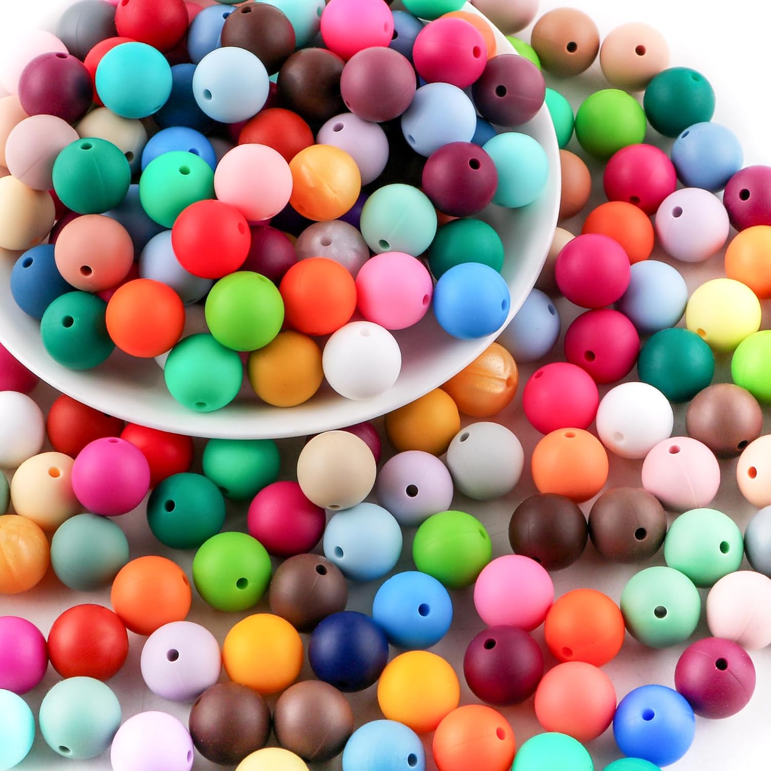 Sunrony Mixed Color Random 150PCS 15mm Silicone Beads for Keychain Making, Multicolor Round Silicone Beads for Pens and Necklace Bracelet Crafts Making