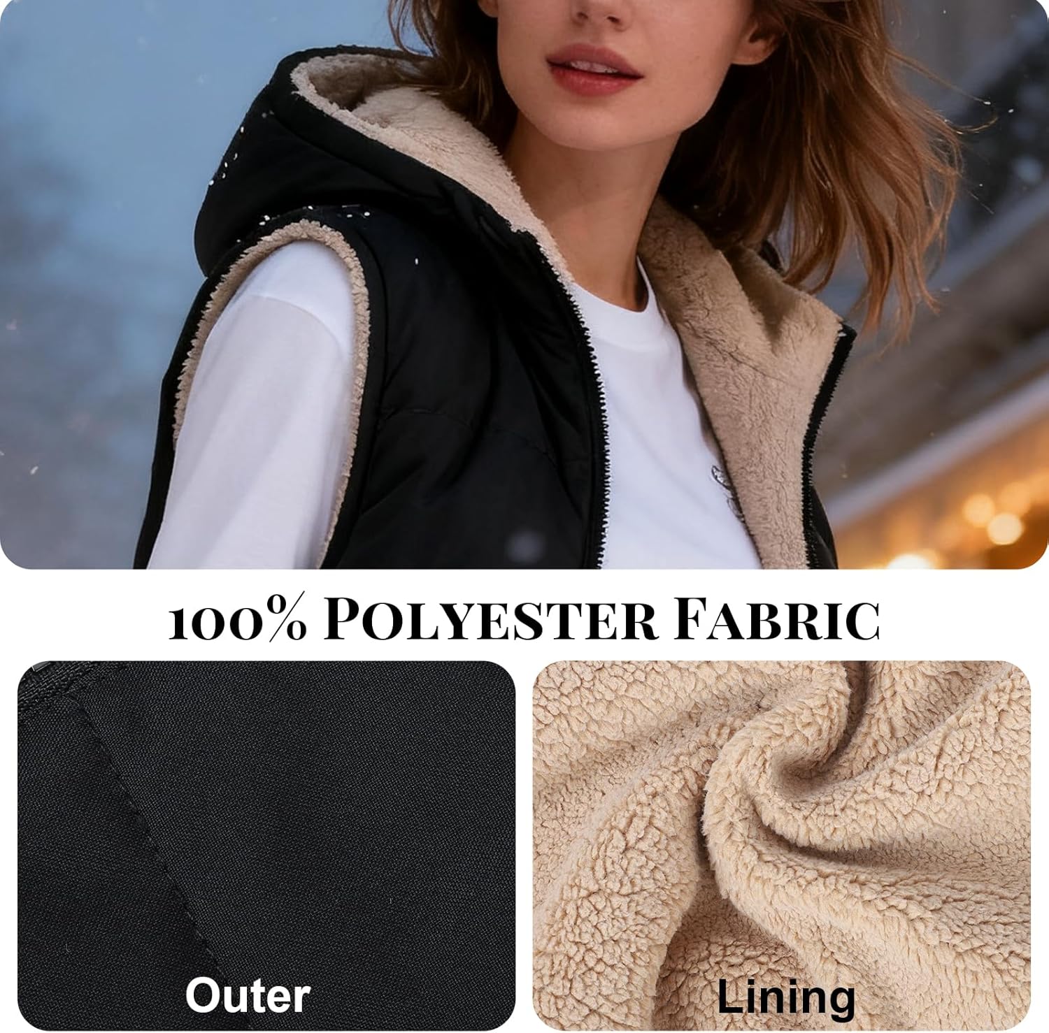 Fecialy Fall Long Vest for Women Sleeveless Reversible Fleece Sherpa Jacket Zip Up Warm Winter Coat Outerwear Vests - Image 5