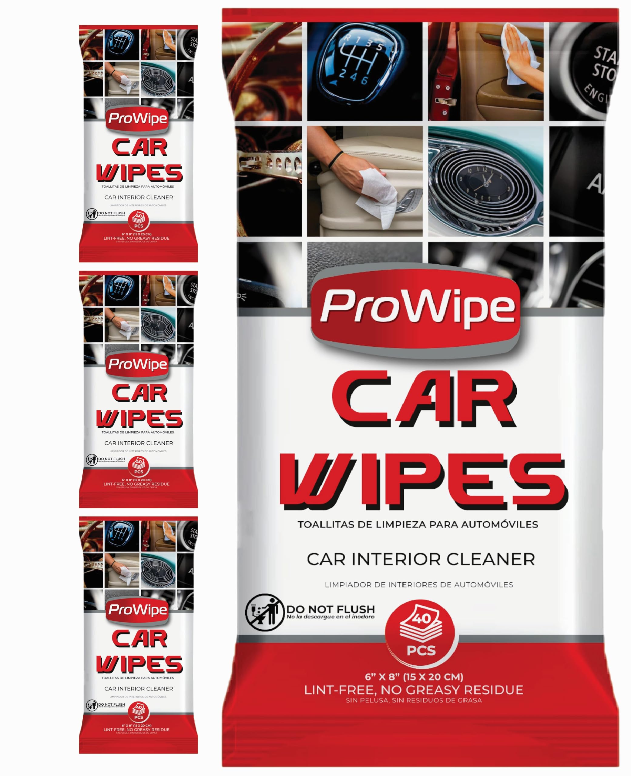 Car Interior Cleaning Wipes - Residue-Free, Streak & Scratch Free Dash Cleaner - All Around Car Cleaning Pads for Dashboard and Upholstery - 4 Packs (40 Count Each, Total 160)