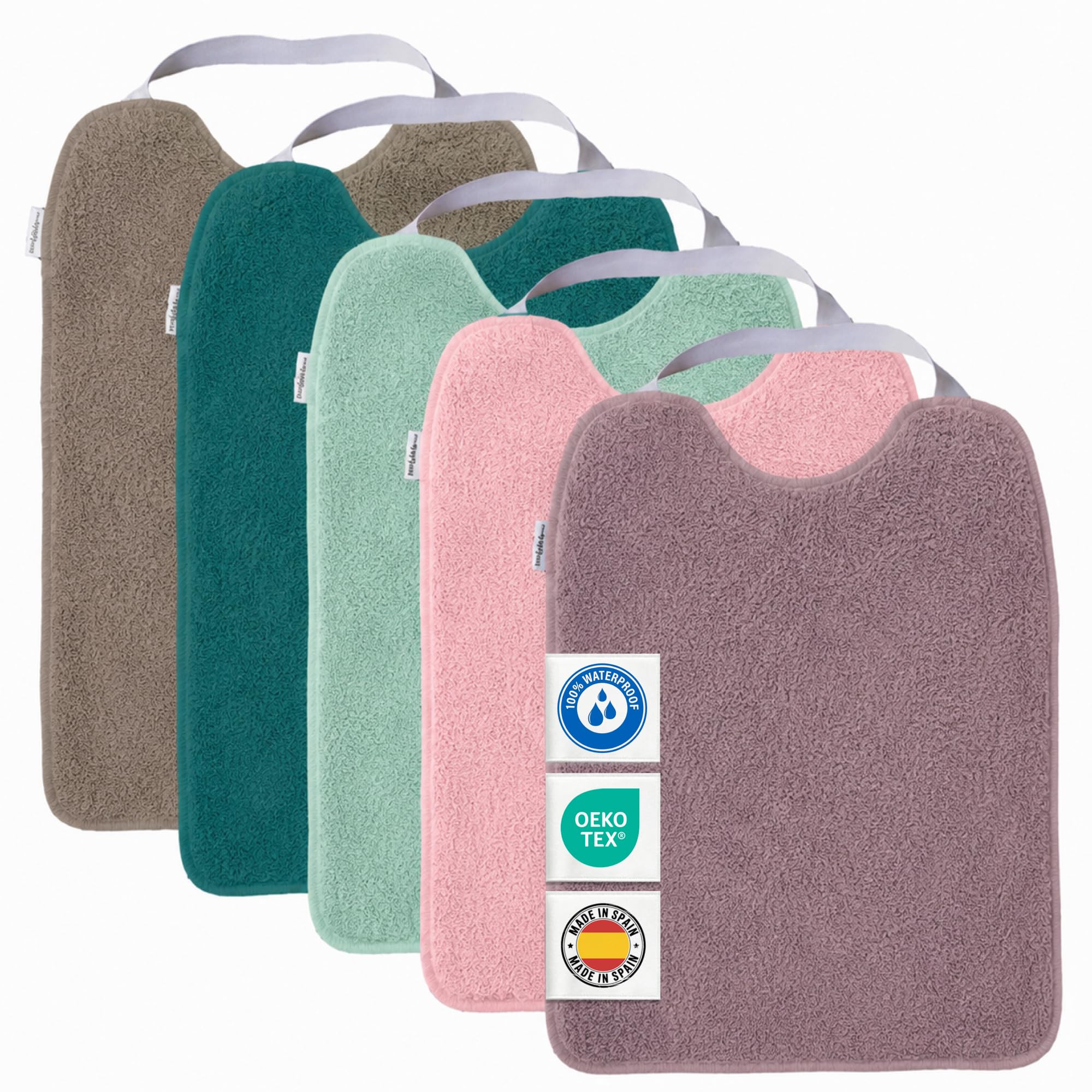 MIMUSELINA Set aus 5 Große Frottee Lätzchen Baby Wasserdicht Wiederverwendbar aus Baumwolle Premium mit Elastischem Hals | Hochwertige OEKO-TEX Lätzchen Baumwolle Ohne Plastik