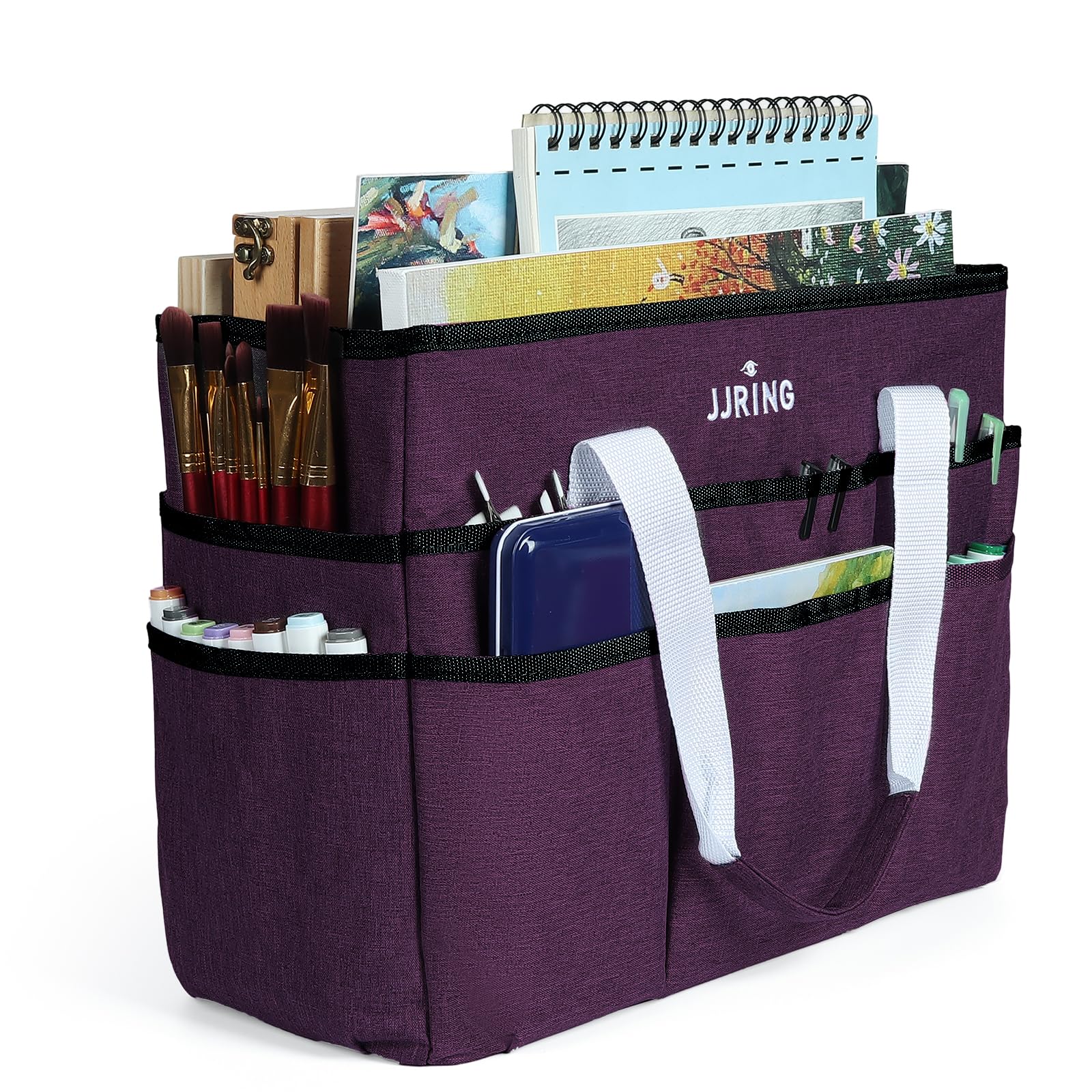 JJRING Craft Organizer Tote Bag, Large Art Storage Box with Multiple Pockets, Dark Purple Sewing Bag for Arts, Crafts, Scrapbooking, School, Medicine and Office Supplies — image 1