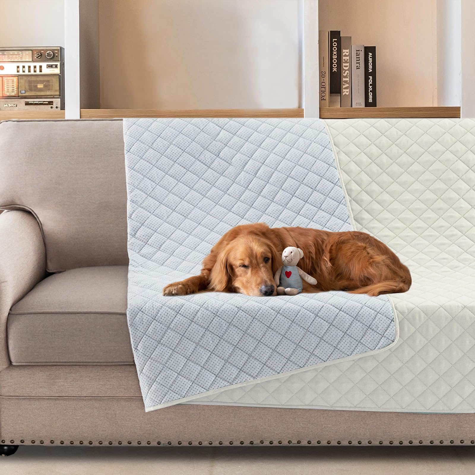 Sofa Cover for Pets 132 x 208 cm, Waterproof Washable Sofa Cover, Non-Slip Anti-Fur, Off-White OEKO-TEX STANDARD 100