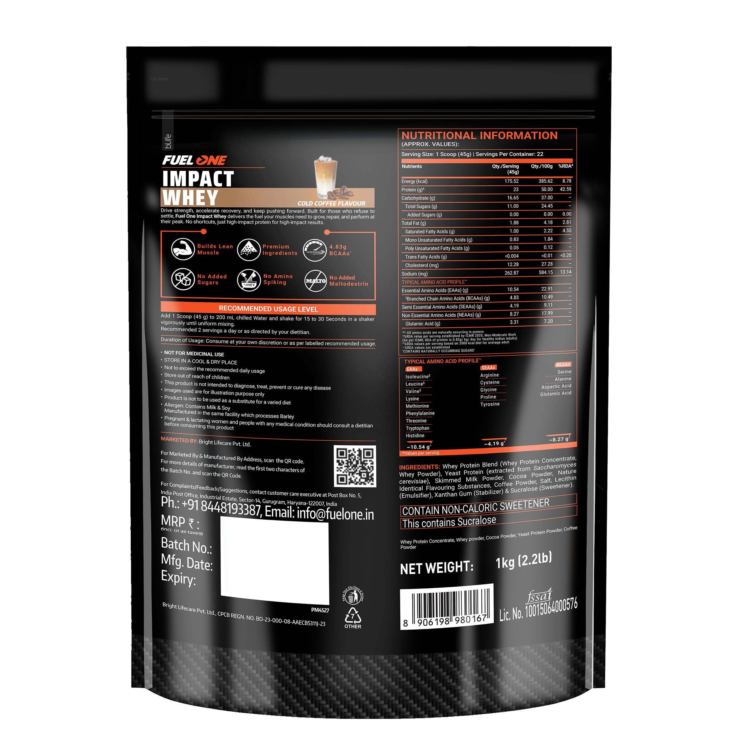 FUELONE Impact Whey Protein Blend, Cold Coffee, 1kg (2.2lbs) — Amazon image 7