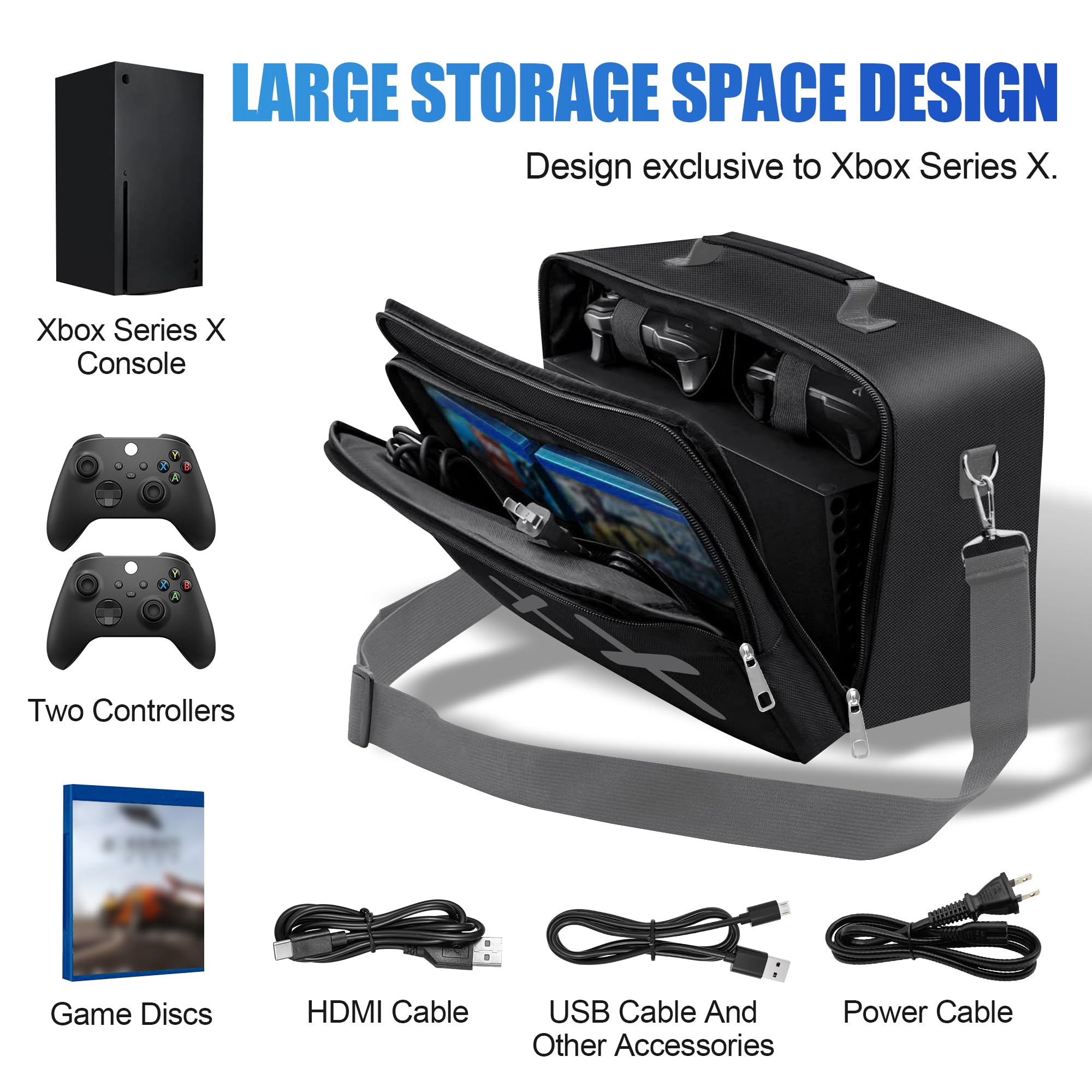 Travel Case Travel Bag Storage Bag for Xbox Series X Game Console, Controller and Gaming Accessories
