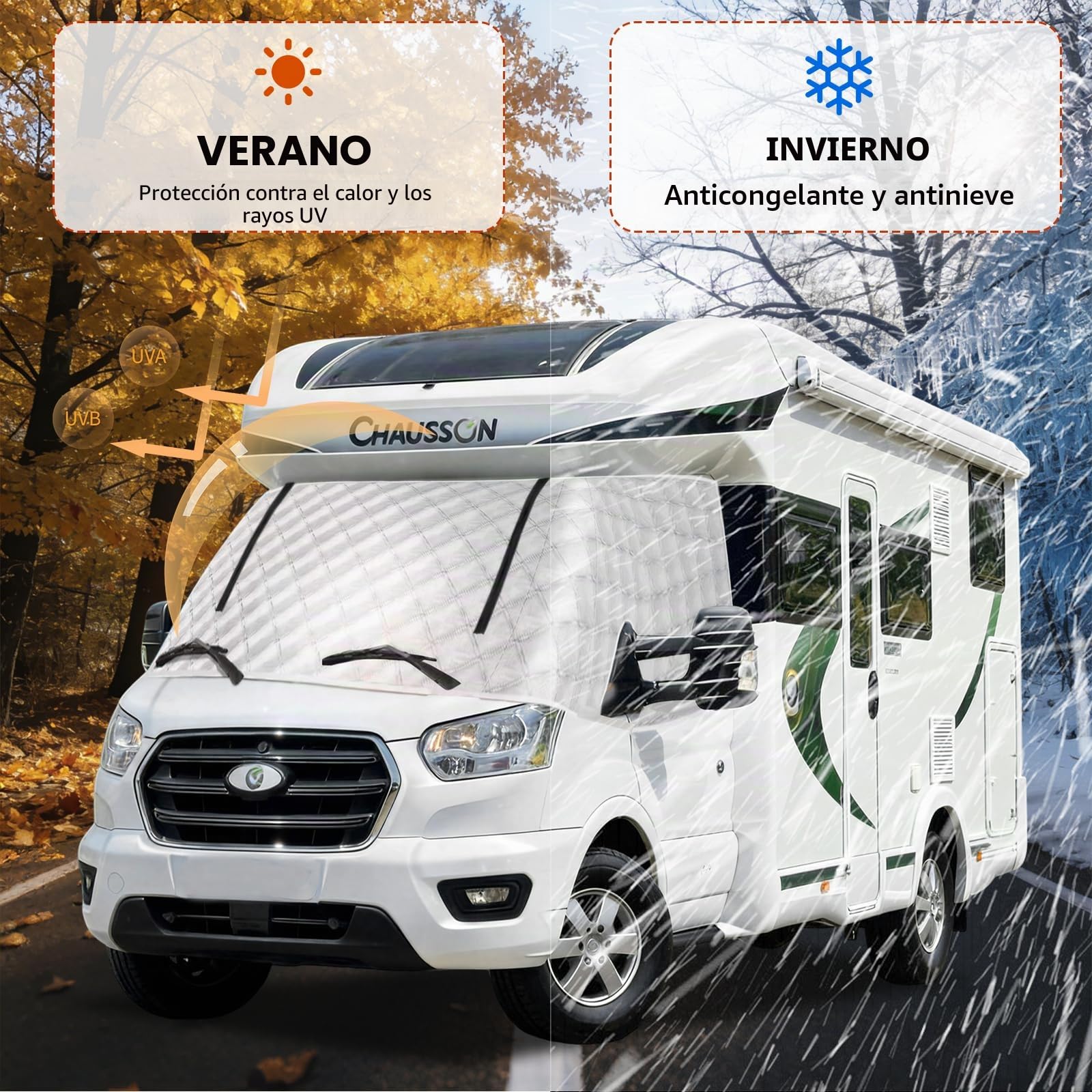Esterilla térmica para ventana plateada cubierta térmica para Ford Transit 2015-2025 MK8 y MK9 estera de aislamiento exterior autocaravana protección solar cubierta de parabrisas delantero