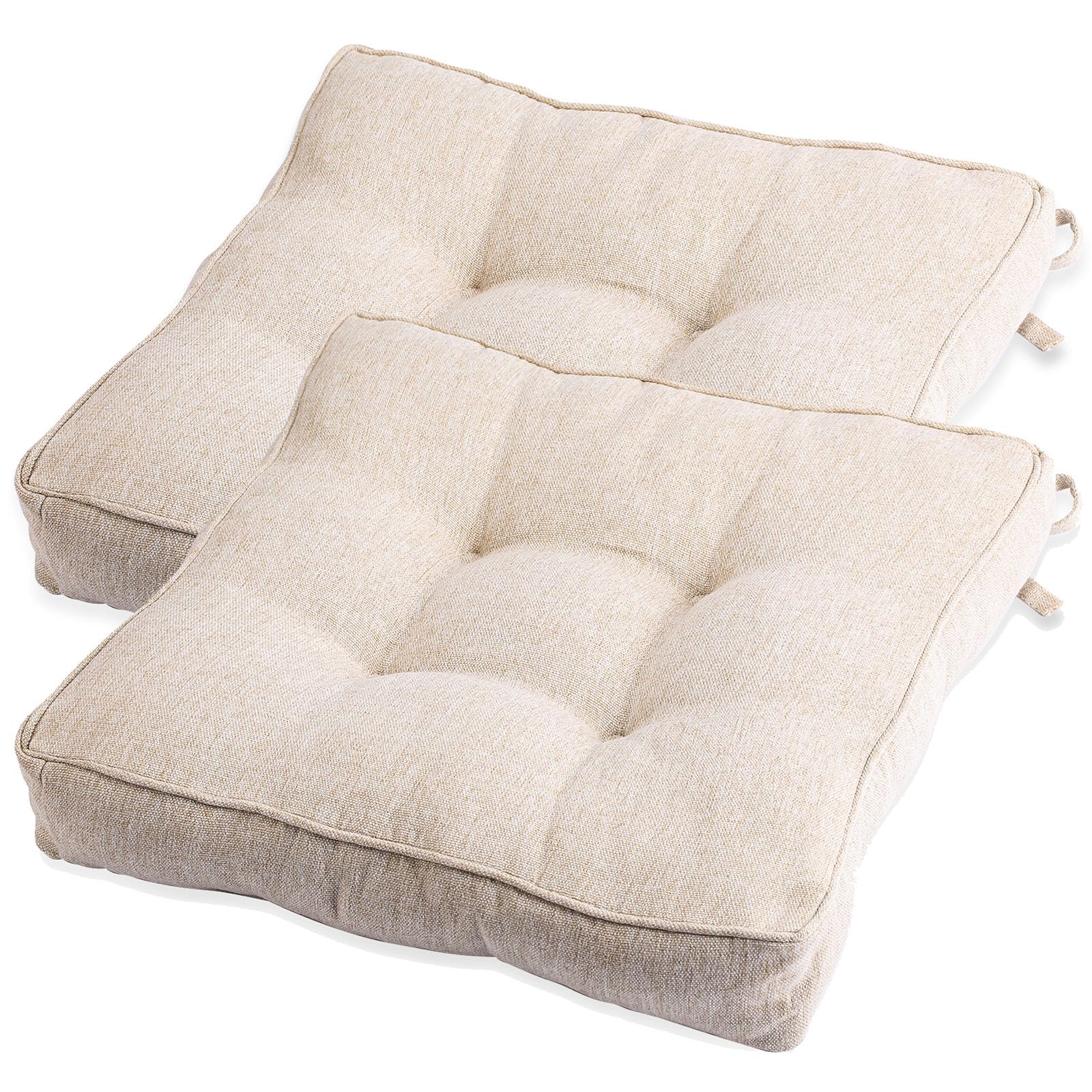 2 Pack Chair Cushions for Dining Chairs, Non Slip Memory Foam Office Chair Pads with Ties, Kitchen Chair Cushions (Off-White,15" X 15" X 4")
