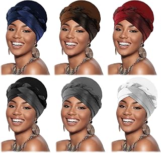 Vabean 6 Pcs Head Wraps for Black Women African Hair Turban Head Wraps for Women Twisted Braid Head Wrap for Women Girls