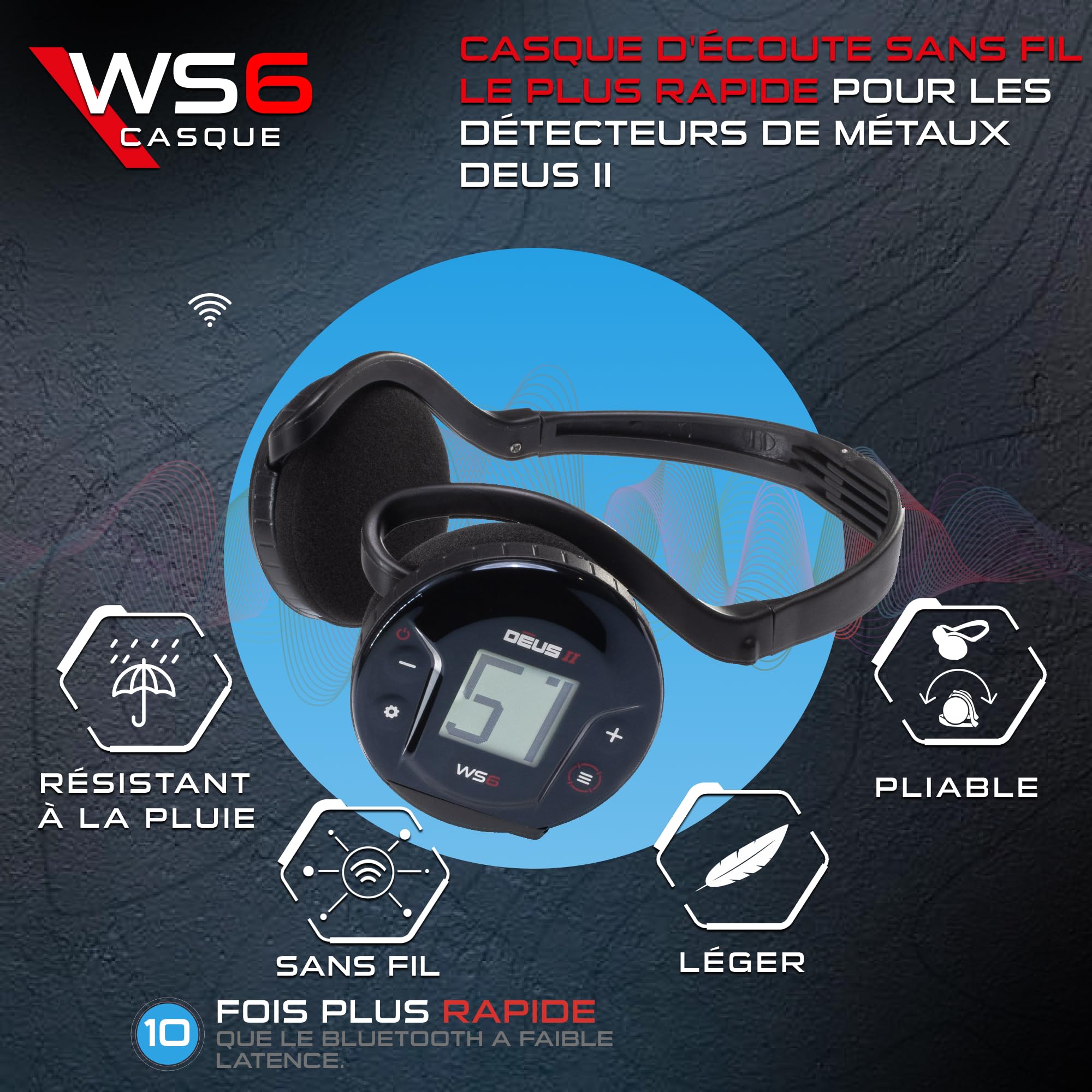 Casque Sans Fil WSAUDIO XP Metal Detectors – Étanché, Pliable, Léger, Compatible ORX, Batterie Longue Durée