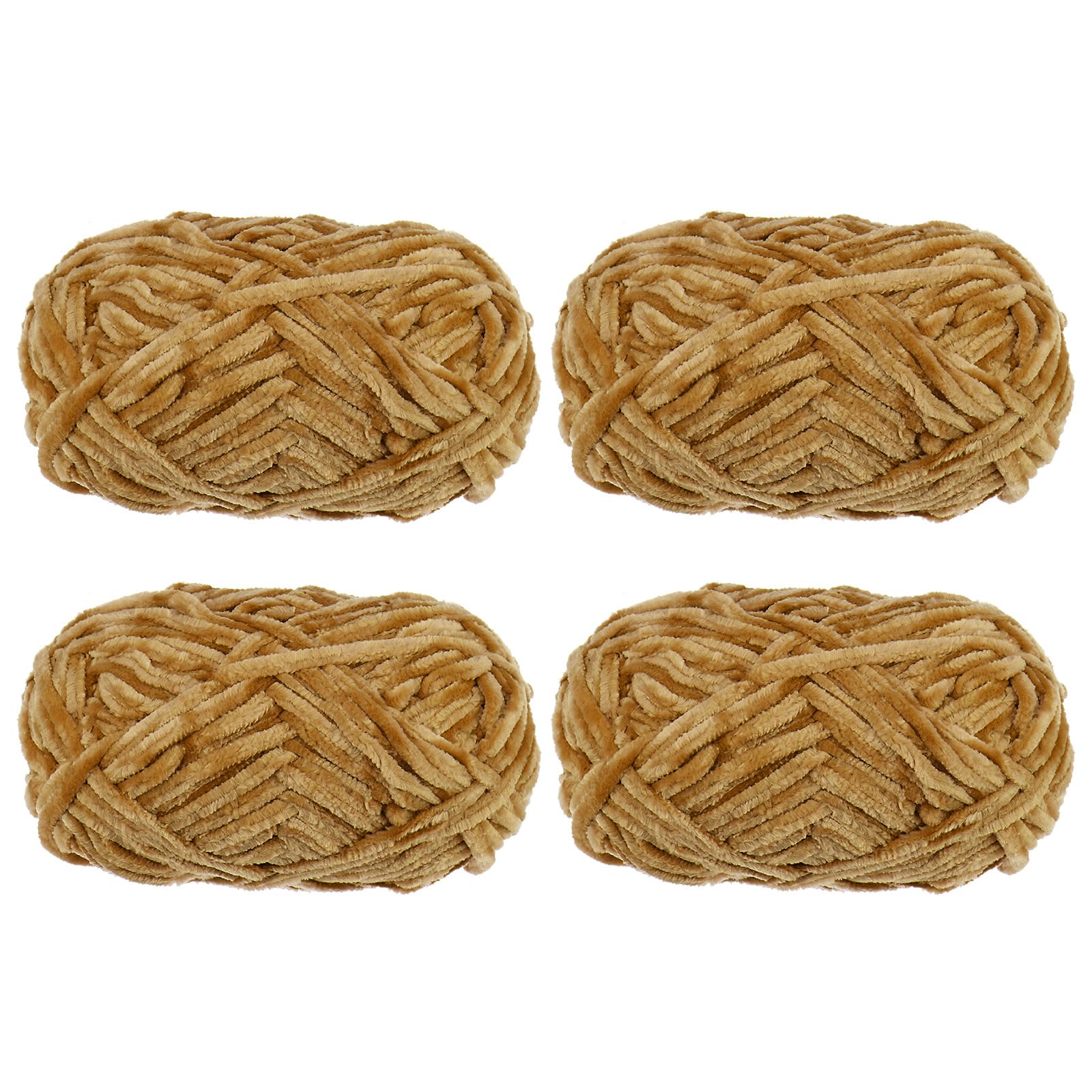 QUARKZMAN 4pz Filato di Velluto Morbido Filato di Chenille 4x100g/14.1oz (347iarde) Filato Soffice e Caldo per Maglia Uncinetto Tessitura Coperte Borse Sciarpe Guanti, Kaki