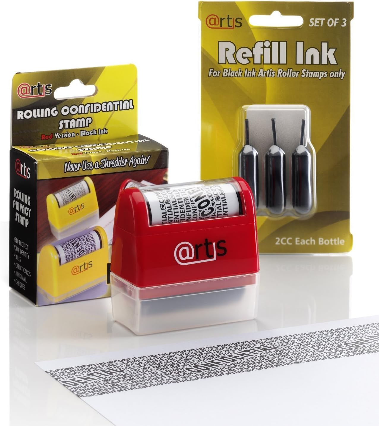 Artis Confidential Stamp & Refill Pack, Privacy ID Protection Self Inking Stop Identity Theft Erase-It Hide Ink Roller