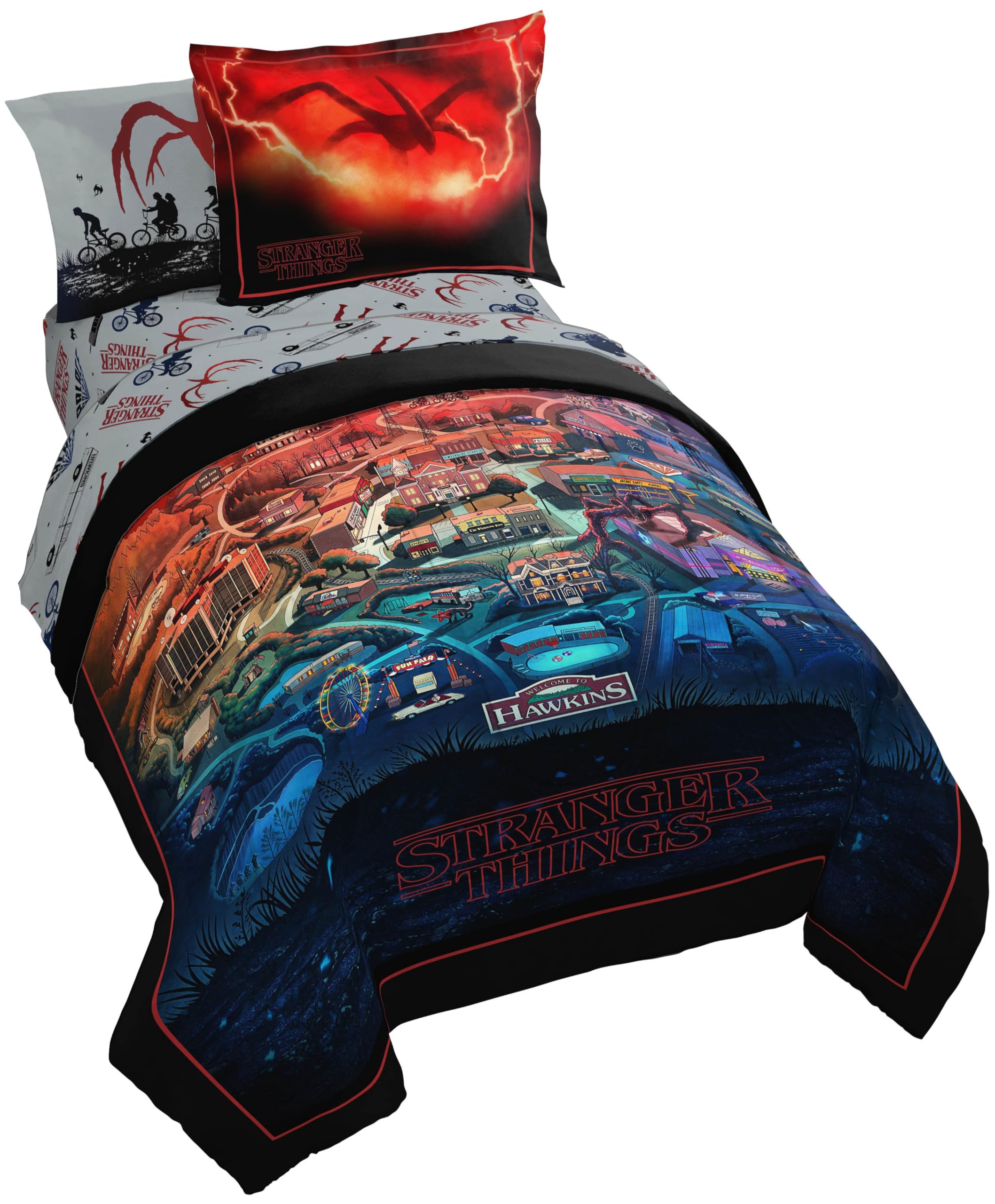 Jay Franco Comforter Set Includes Sheets and Pillow Covers - Soft and Cozy Bed Set for Stylish Room Decor, Multi - Stranger Things, 5 Piece Twin Size Bedding