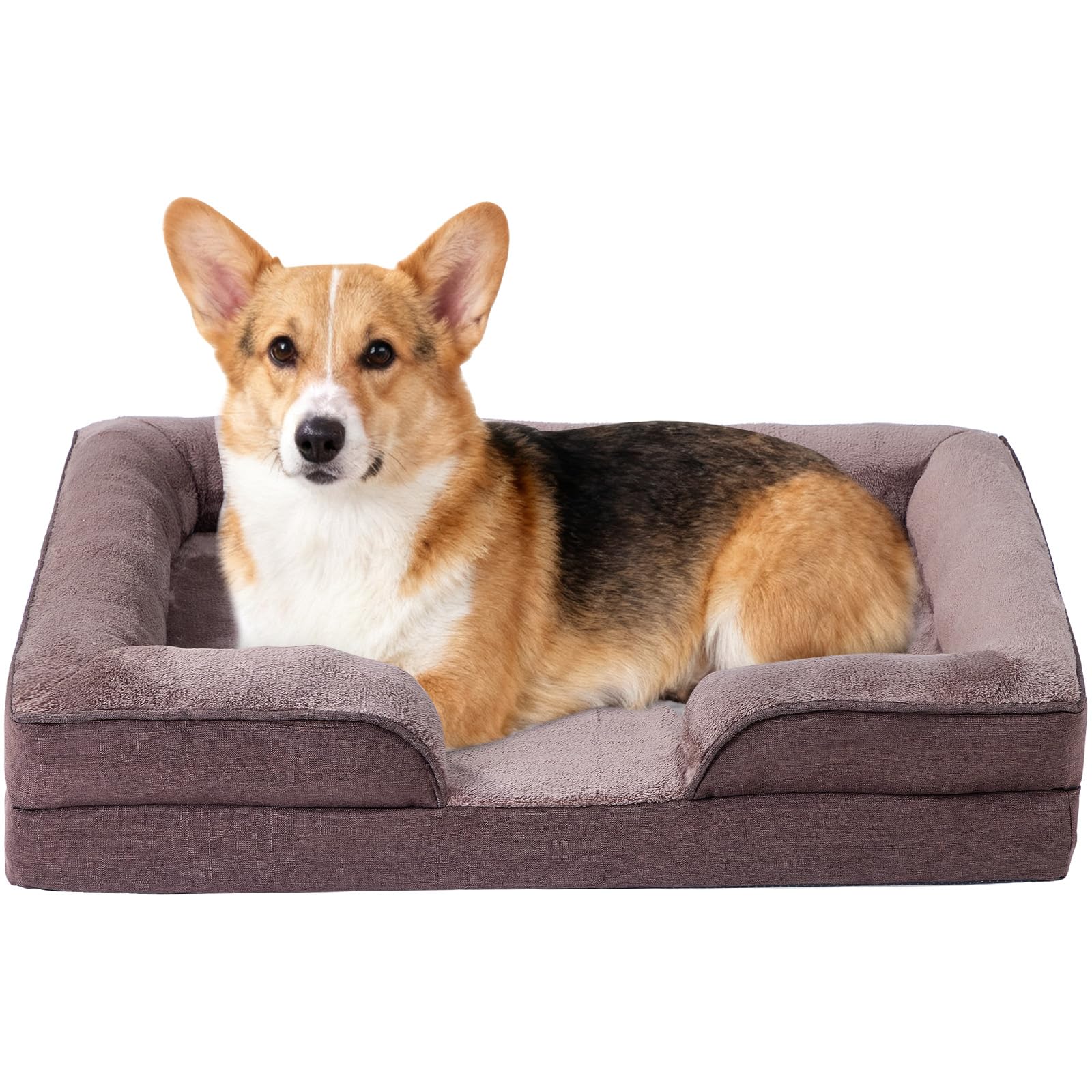 Makigued Orthopedic Dog Bed for Medium Dogs Egg Crate Foam Pet Sofa with Waterproof Liner, Removable Washable Cover, Nonslip Bottom, Cozy Couch for Medium Dogs and Cats, 28.0X22.8X6.7, Dark Brown