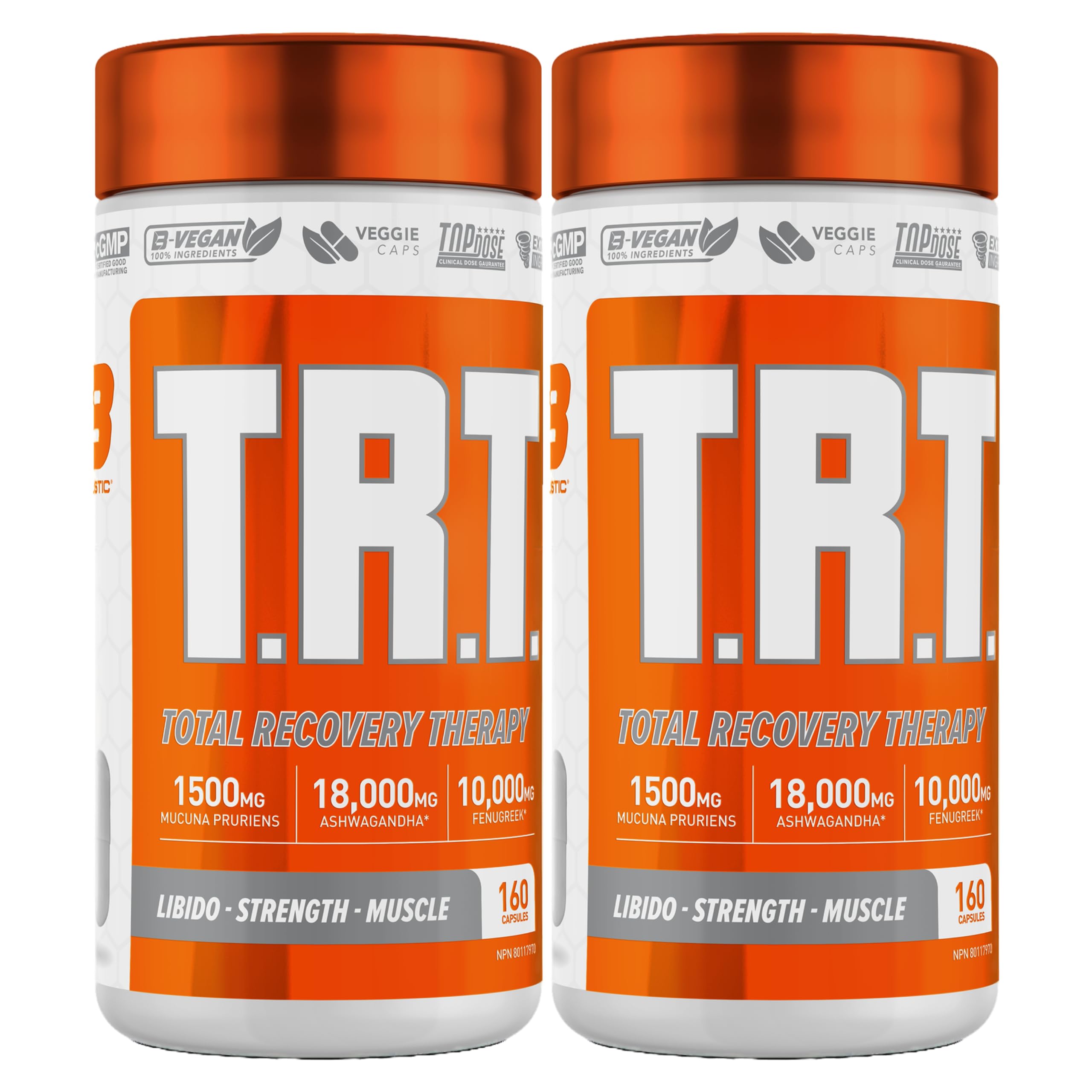 Ballistic TRT Testosterone Booster for Men | Testosterone Support for Men to Enhance Muscle Growth | Male Performance Support, Increases Energy, Muscle, & Stamina | 160 Capsules (Pack of 2)