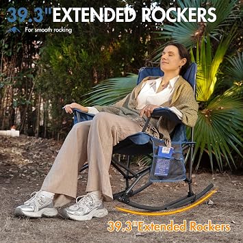 Portal Outdoor Rocking Chair Camping Folding Portable Rocker with Cup Holder Side Pocket Carry Bag, Support 350LBS (Mesh Blue)
