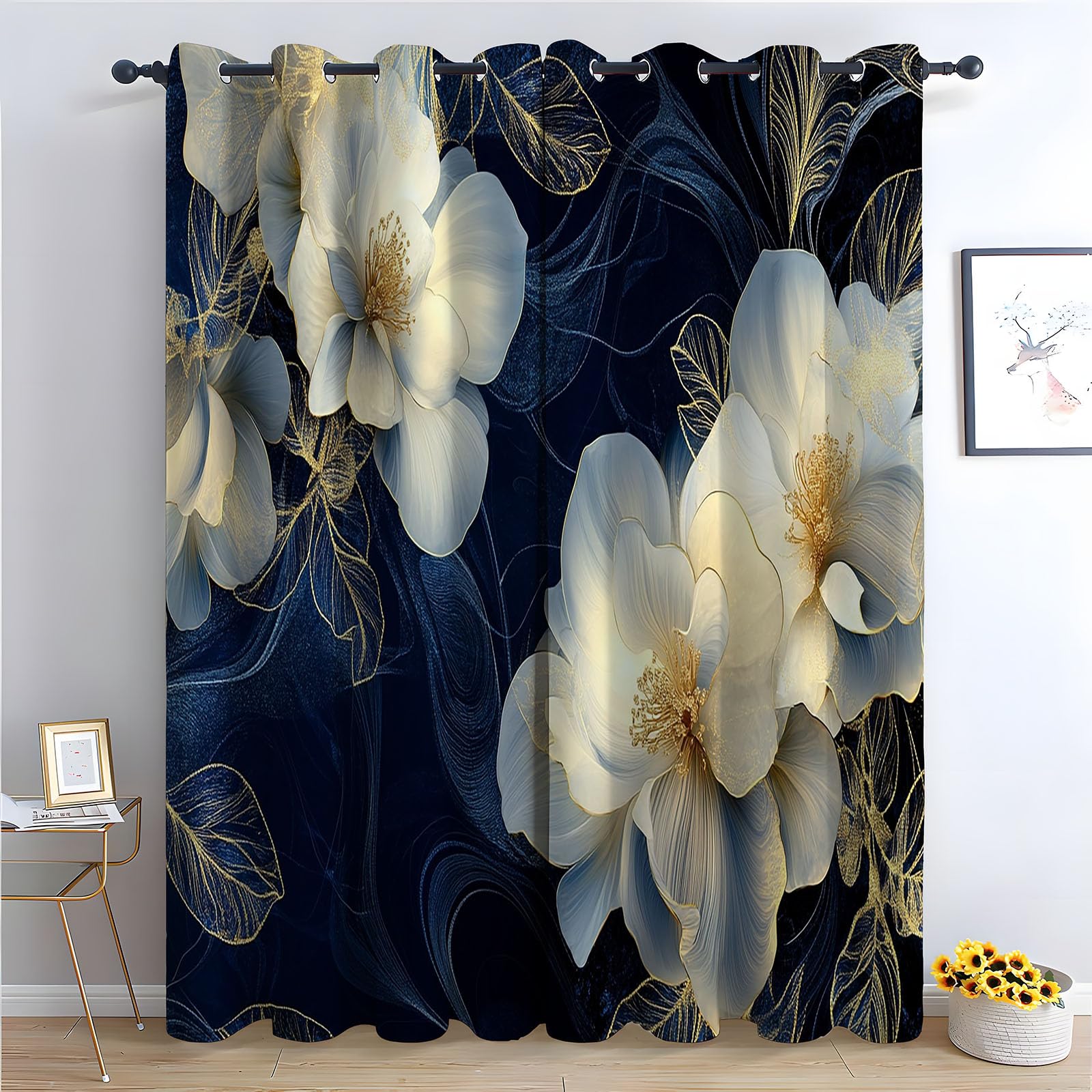 WQBQKKX Boho Abstract Line Curtains, Vintage Printed Living Room Darkening Flowers Black out Curtains for Living Room Thermal Insulated Eyelet Greenery Window Treatments Drapes-52"W x 96"L (Pack of 2)