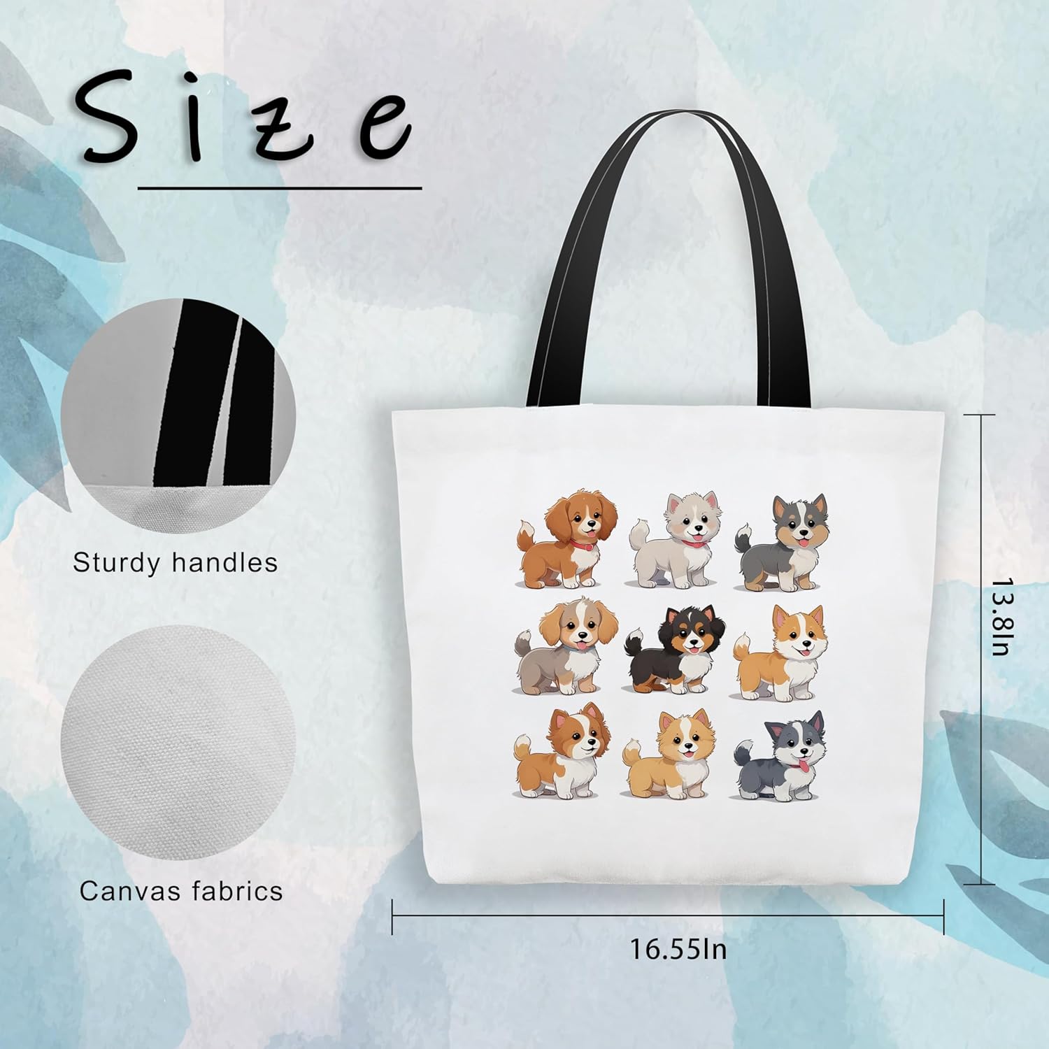 Dog Canvas Tote Bags For Women, Cute Cartoon Dog Pattern, White, Large, Shoulder Strap - Image 4