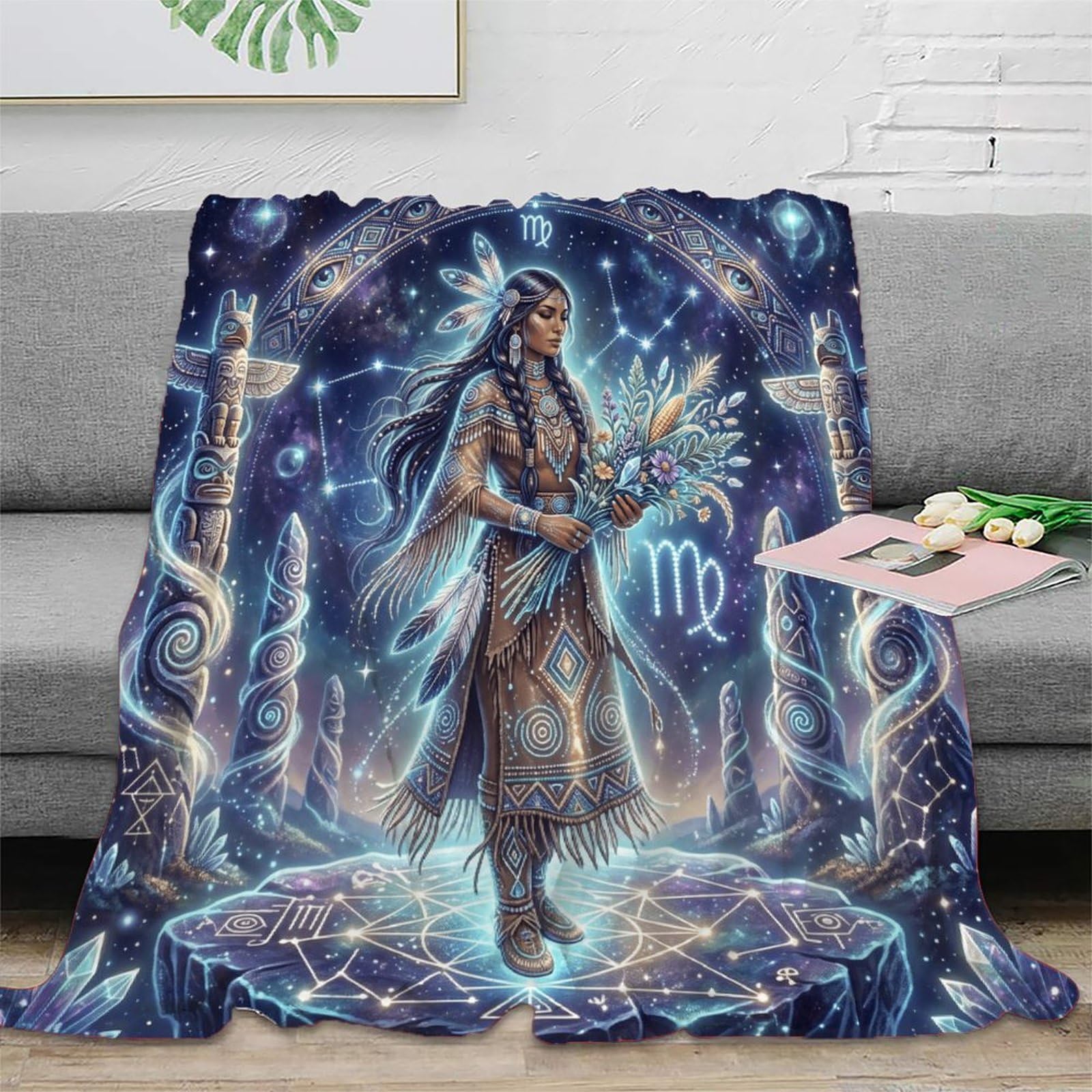 H3B8U2Y5 Virgo Zodiac Indian for for Flannel Throw Blanket, Bedroom Nap Use