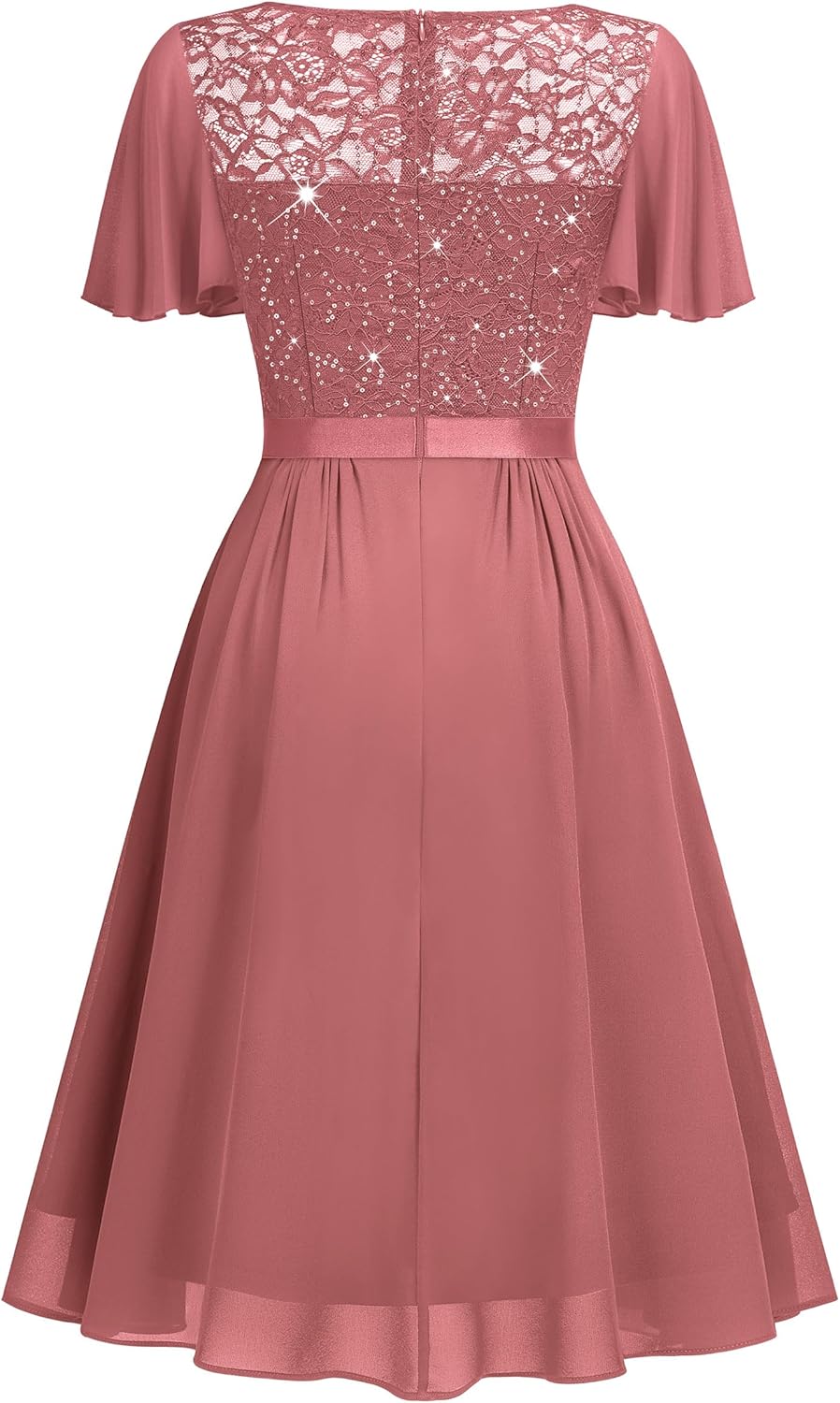 Miusol Women's Sequin Lace V Neck Ruffle Style Cocktail Party Chiffon A-line Dress - Image 5