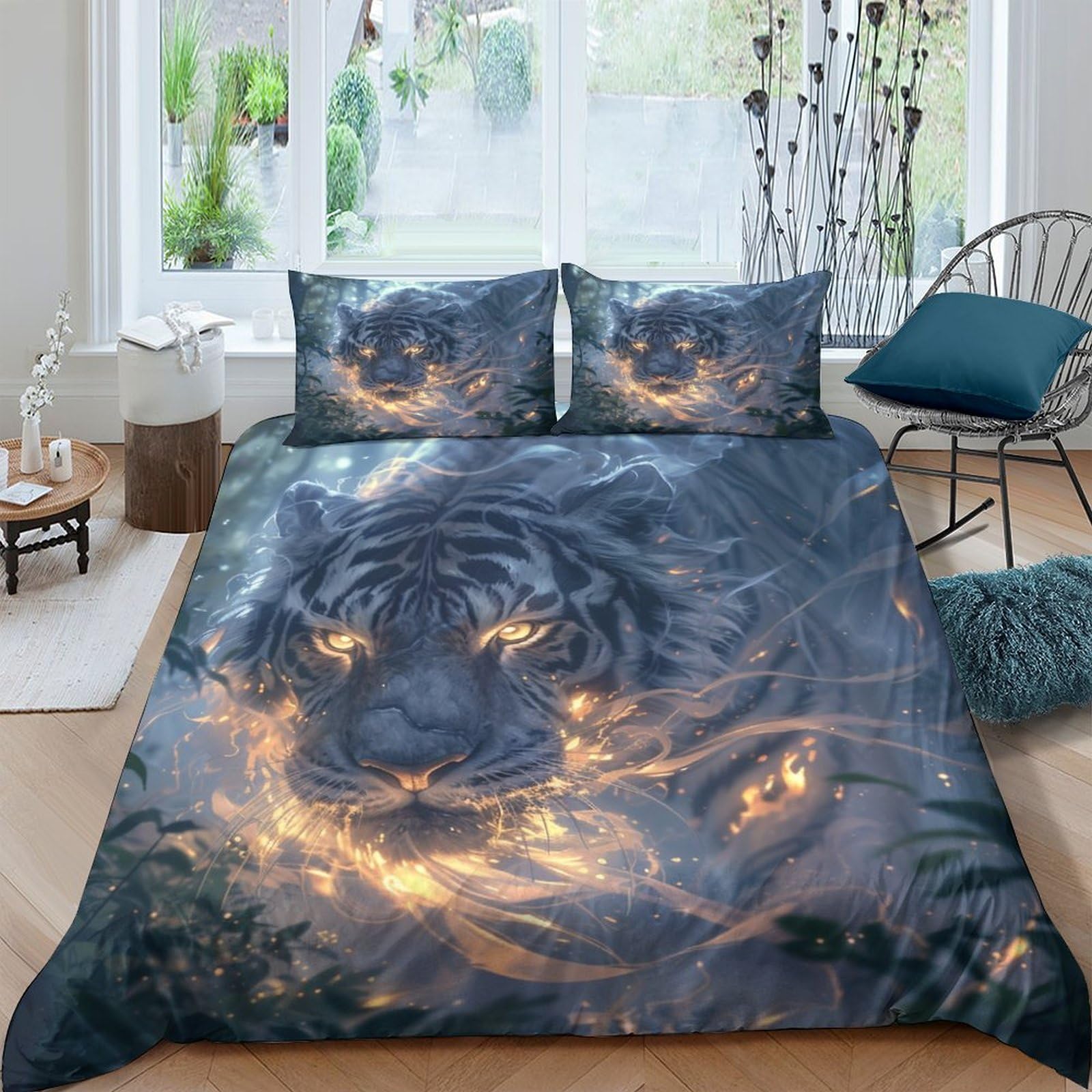 NRAOPEVVD Tiger Duvet Cover 3 PCS Hotel Quality Quilt Cover Bed Sets Bed Covers with Pillowcases with Zipper Closure Hypoallergenic Soft Breathable Microfiber Double（200x200cm）