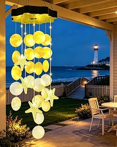 Toodour Solar Wind Chimes for Outside, Shells Light Gifts for Mom Grandma Women Wife Girls, Waterproof Solar Outdoor Decorative Mobile Light for Holiday Garden Porch Yard Outdoor Decor (Warm White)