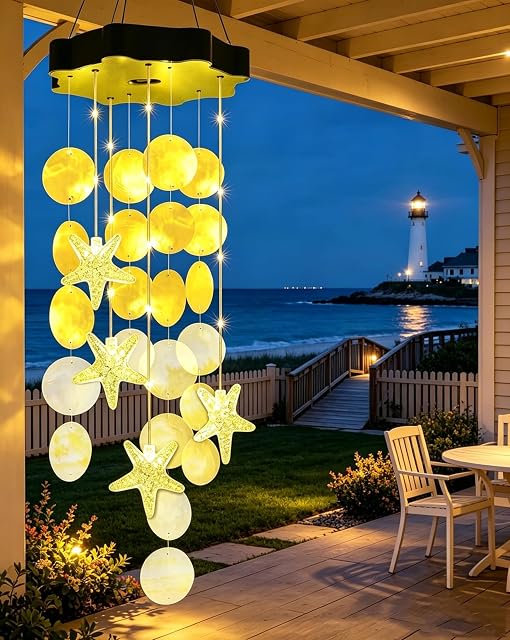 Toodour Chimes de vent solaire pour l'extérieur, Coques Cadeaux légers pour maman Grand-mère Femmes Filles, Étanche Solar Outdoor Lampe mobile décorative pour jardin de vacances Porch Yard Decor extérieur (blanc chaud)