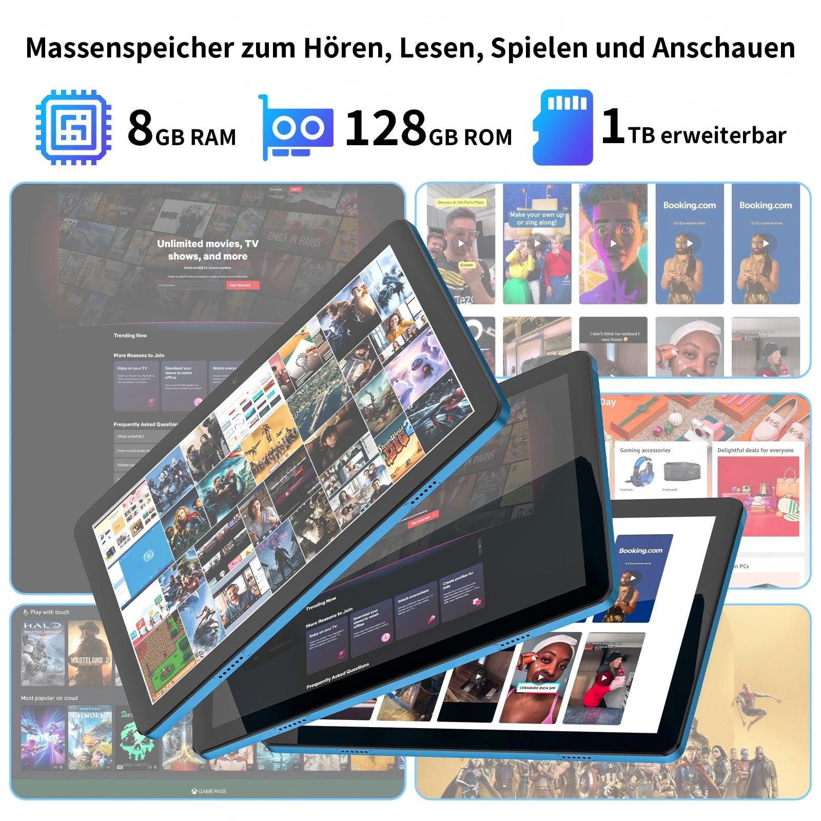 AWOW Tablet 10 Zoll Android 15: 2026 Neueste 7000mAh Octa-Core 8GB RAM+64GB 1TB TF Tablet PC mit WiFi 6 2.4G/5G Bluetooth 5.0 1280 * 800 HD GMS Dual Kamera mit Hülle und Schutzfolie