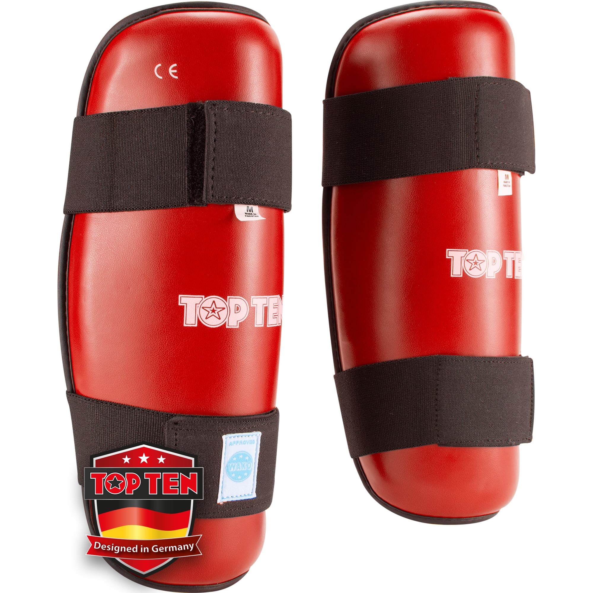 TOP TEN Wako Style Shin Guards Red Size XL