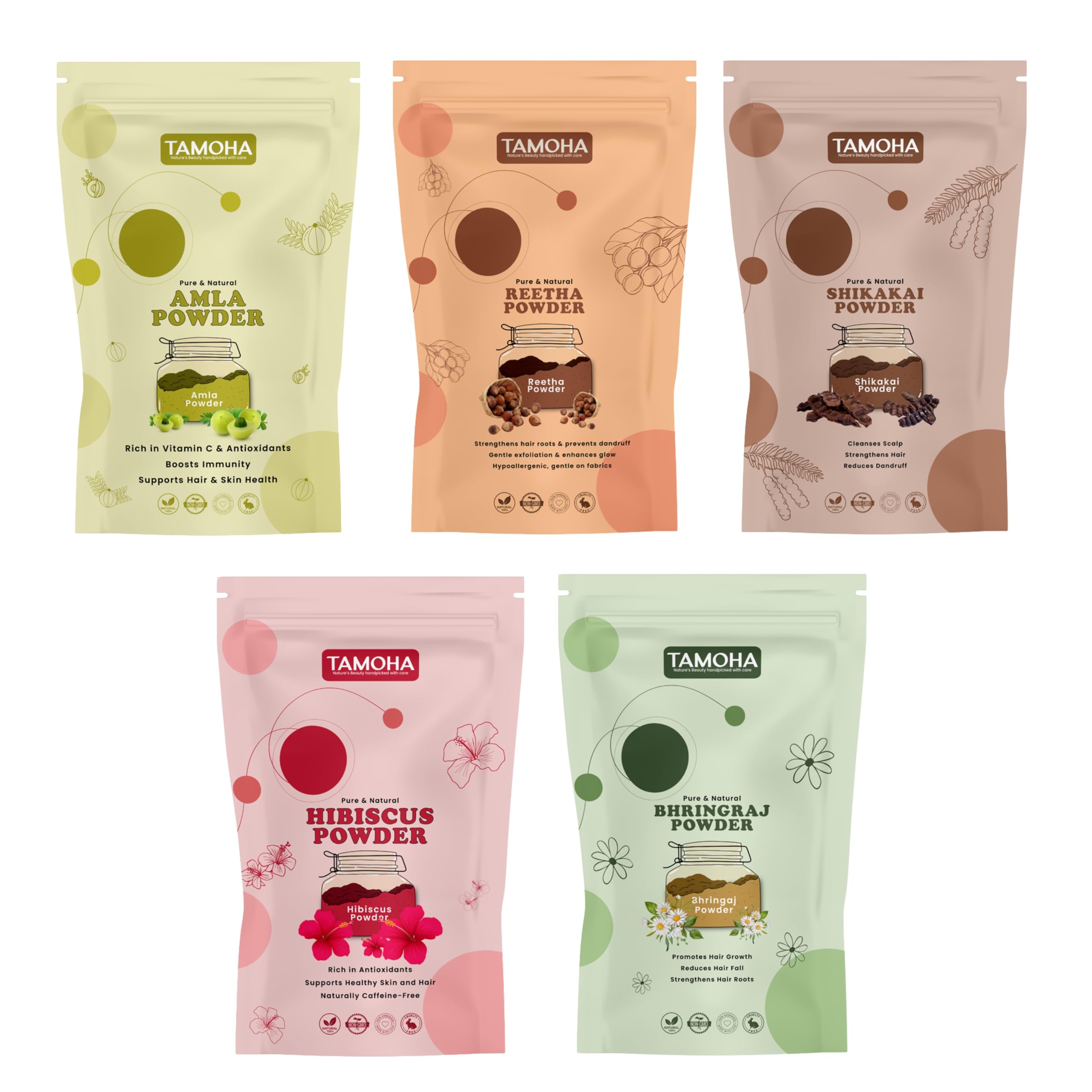Amla Reetha Shikakai Bhringraj Hibiscus Powder for Hair Care | Natural Hair Cleanser & Scalp Care Powder for Hair Growth & Hair Mask, 50g each (Combo Pack of 5)-picture-22