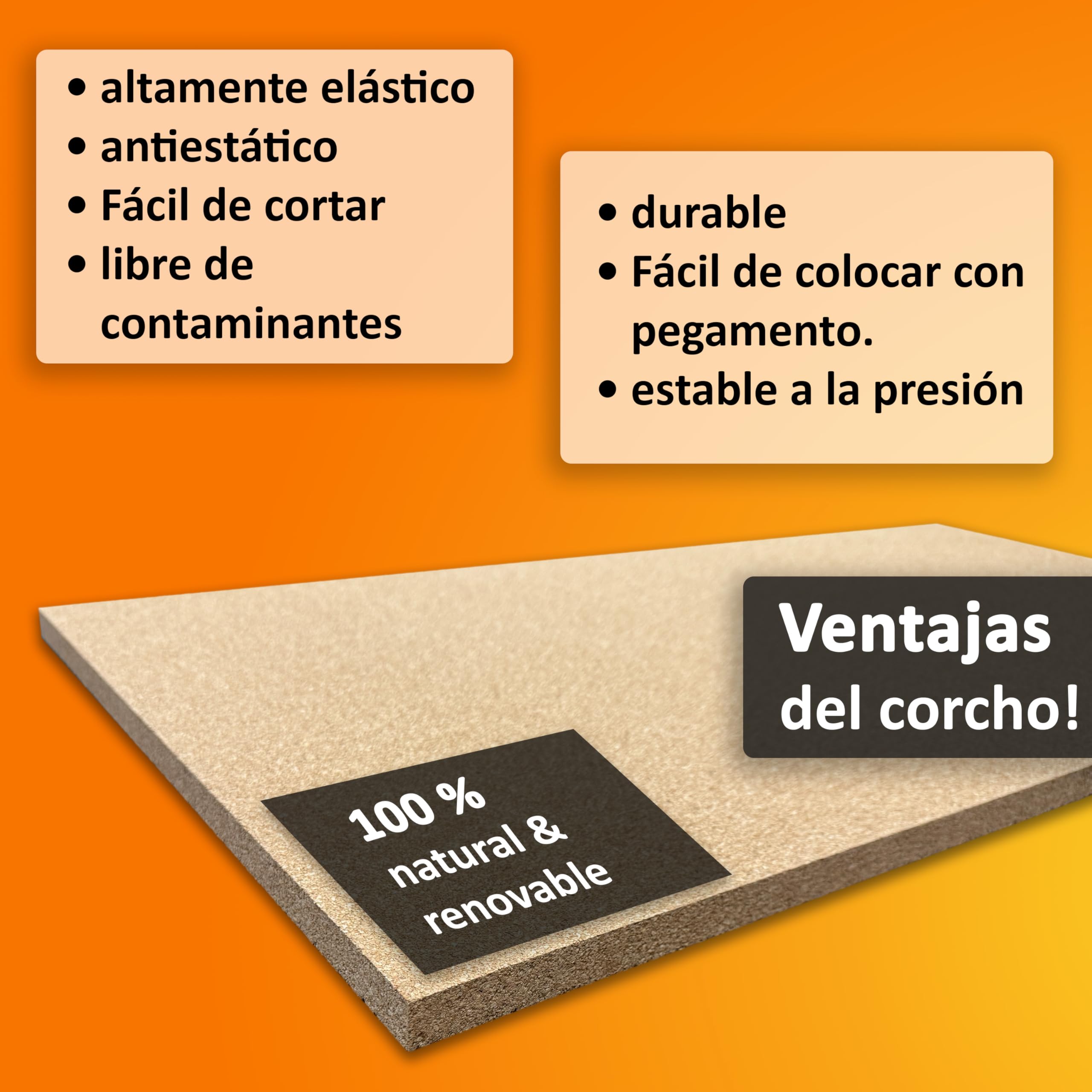 Tablero de corcho TRECOR formato: 1000 x 500 mm - espesor: 2-20 mm - tablero de corcho de - muy elástico y antiestático (20 mm de espesor, 2 piezas)