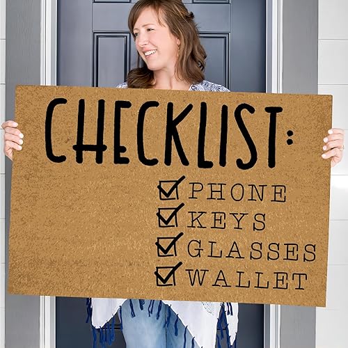 Miniatura 6 de Felpudo personalizado para puerta delantera exterior para entrada al aire libre, lista de verificación, tapete delgado de bienvenida antideslizante