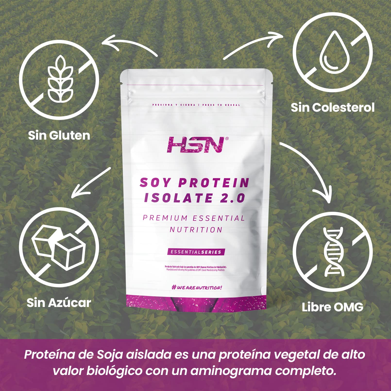 Proteína de Soja Aislada de HSN | Sin Sabor 2 Kg = 67 Tomas por Envase | 100% Vegana | Soy Protein Isolate | No-GMO, Sin Gluten